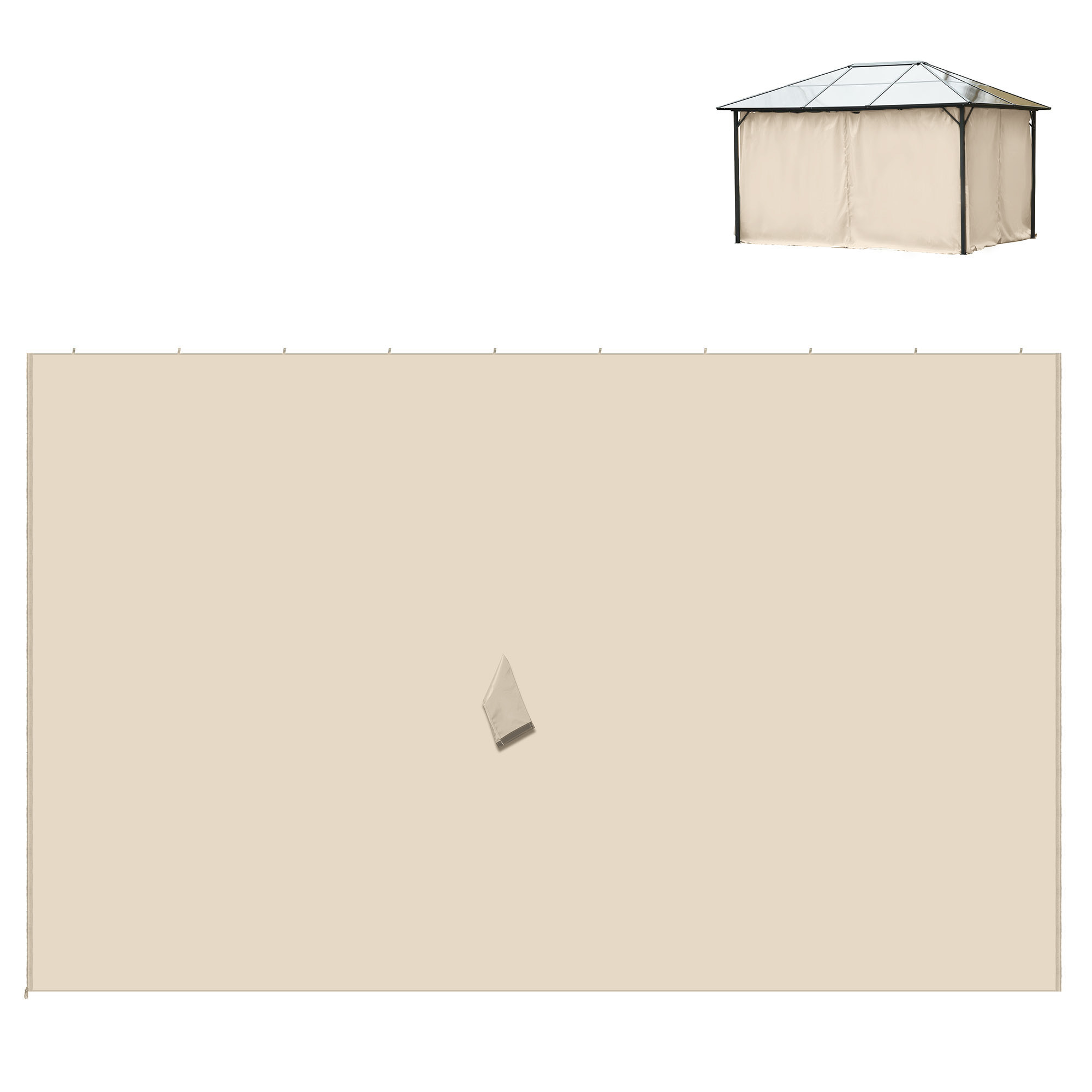 Un toldo beige con marco negro, mostrado con un gran fondo beige.