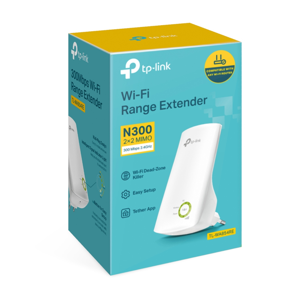 Pudełko TP-Link Wi-Fi Range Extender z tekstem i zdjęciem produktu na białym tle.