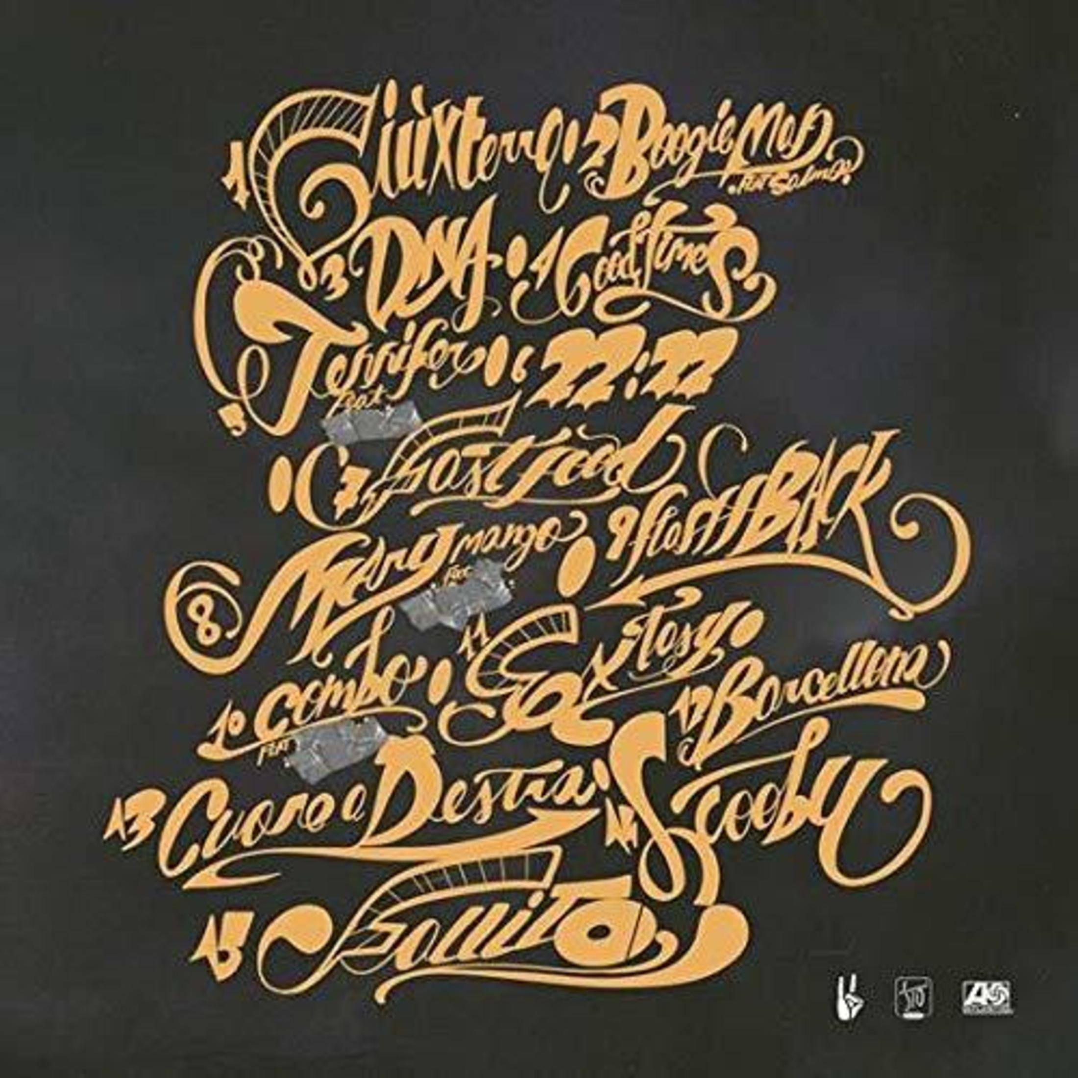 Copertina dell'album con scritte in stile graffiti in oro su nero. Il testo è difficile da leggere.