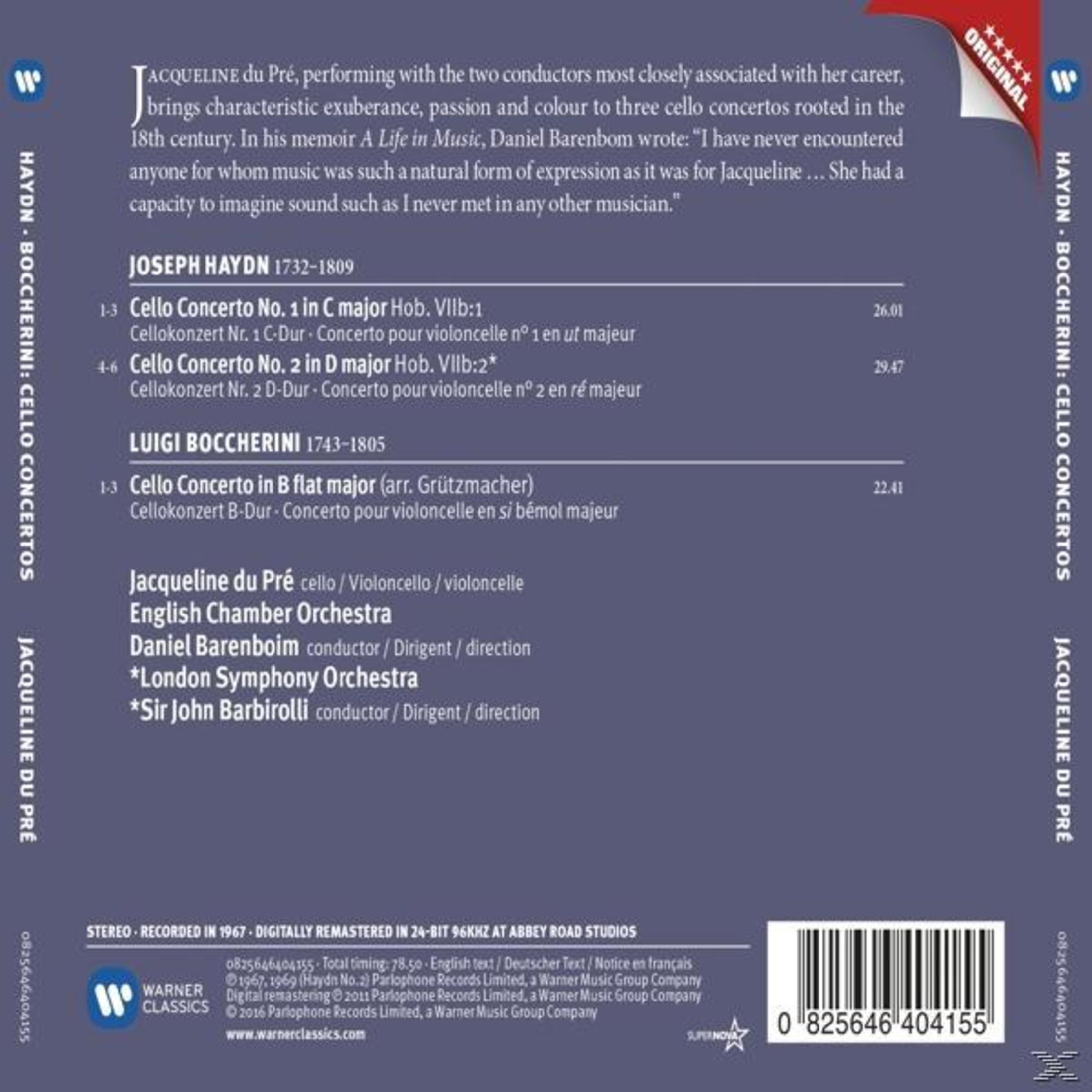 Okładka CD: Jacqueline du Pré. Tekst w języku angielskim, francuskim i niemieckim. Czarno-białe tło.