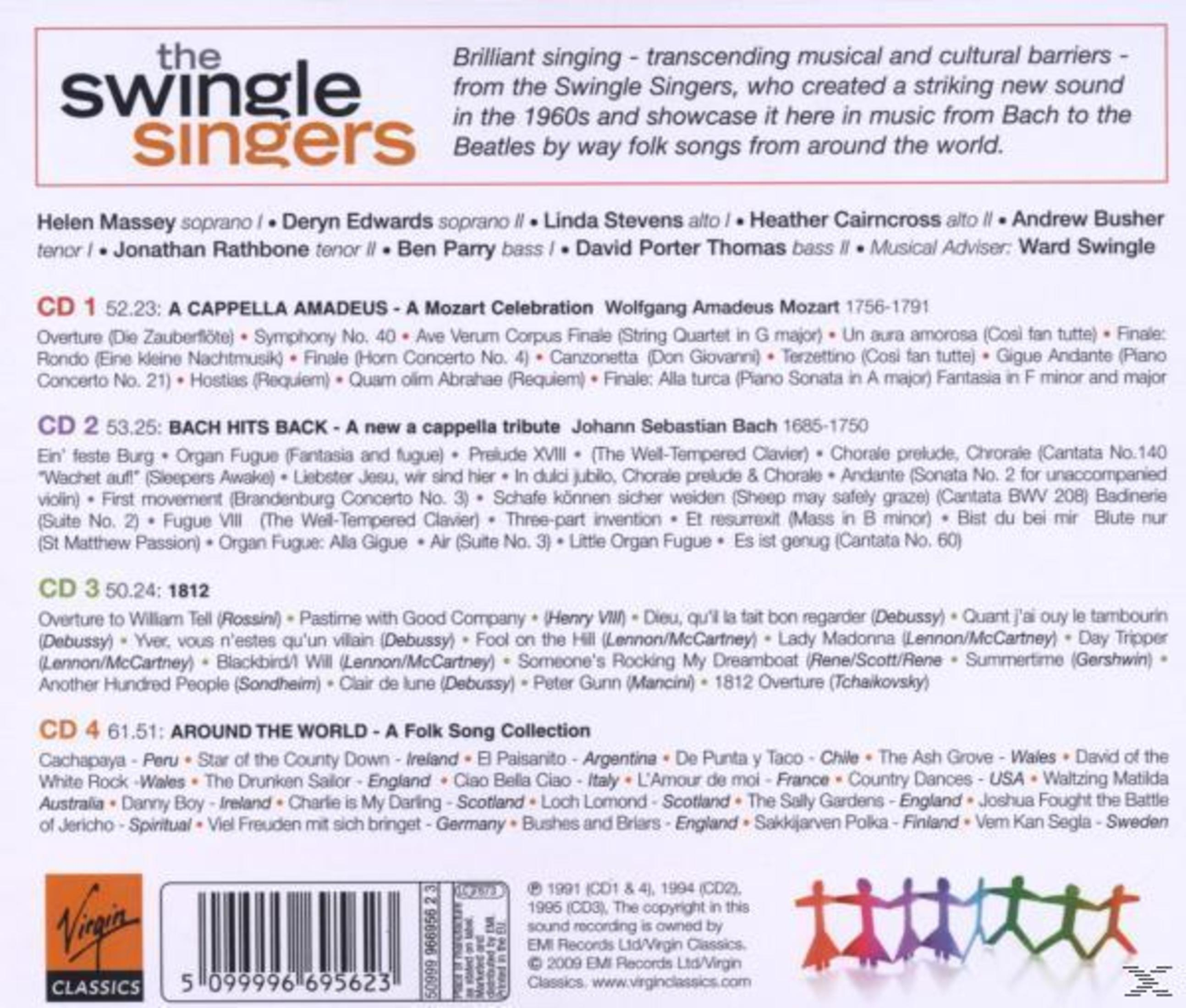 Ein schwarz-weißes The Swingle Singers CD-Cover mit Text auf der Vorder- und Rückseite.