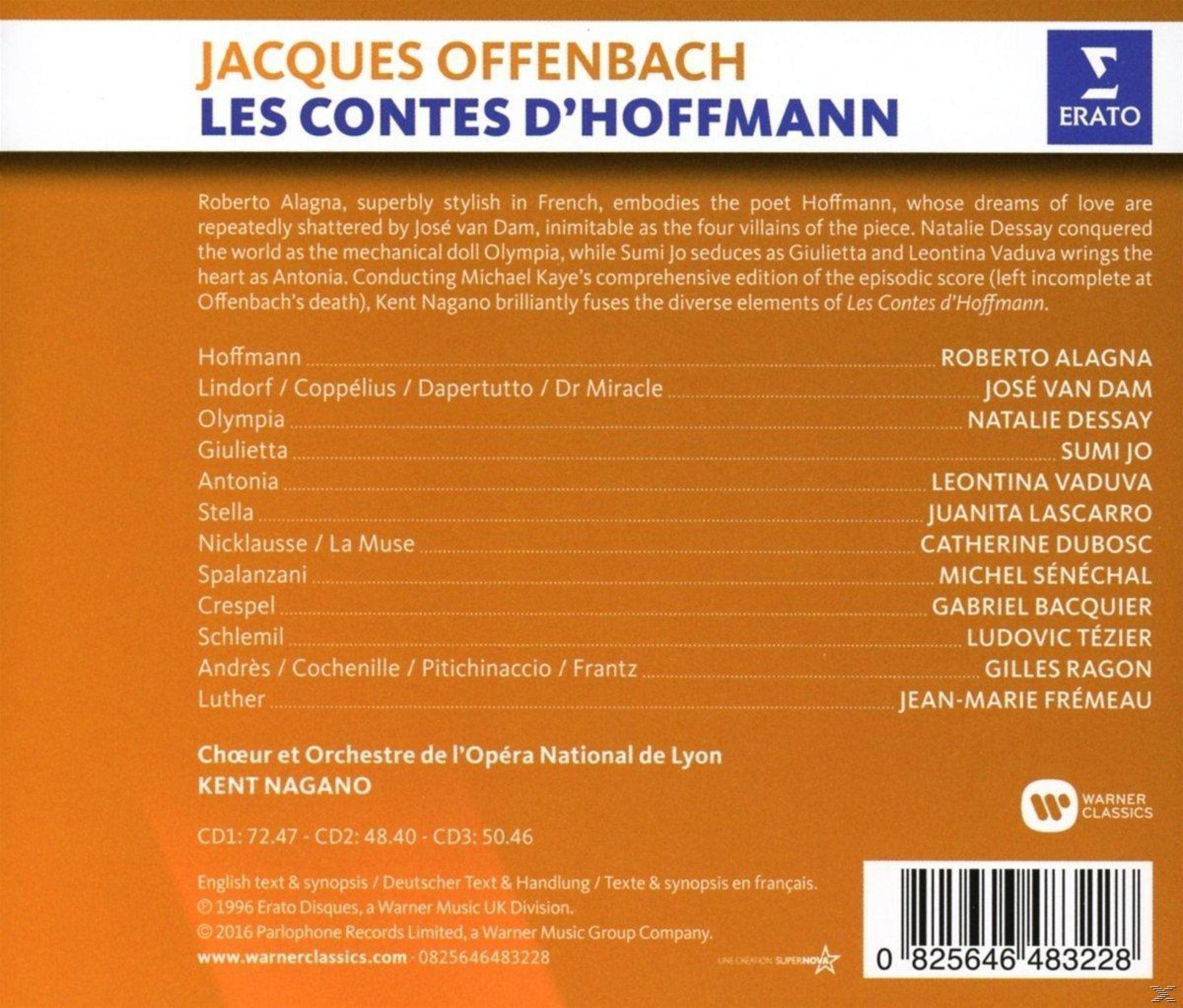 Okładka płyty CD z operą. Tytuł: Jacques Offenbach, Les Contes D'Hoffmann. Zawiera informacje o obsadzie i orkiestrze.