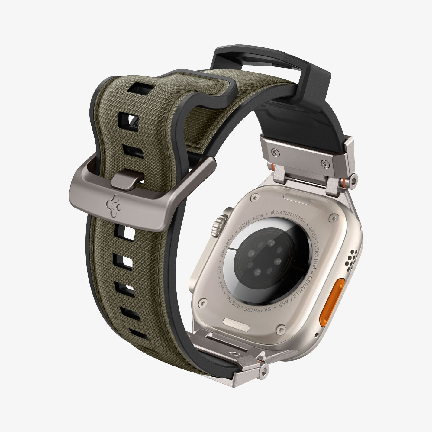 Zbliżenie smartwatcha. Zegarek ma zielony pasek i srebrną obudowę.