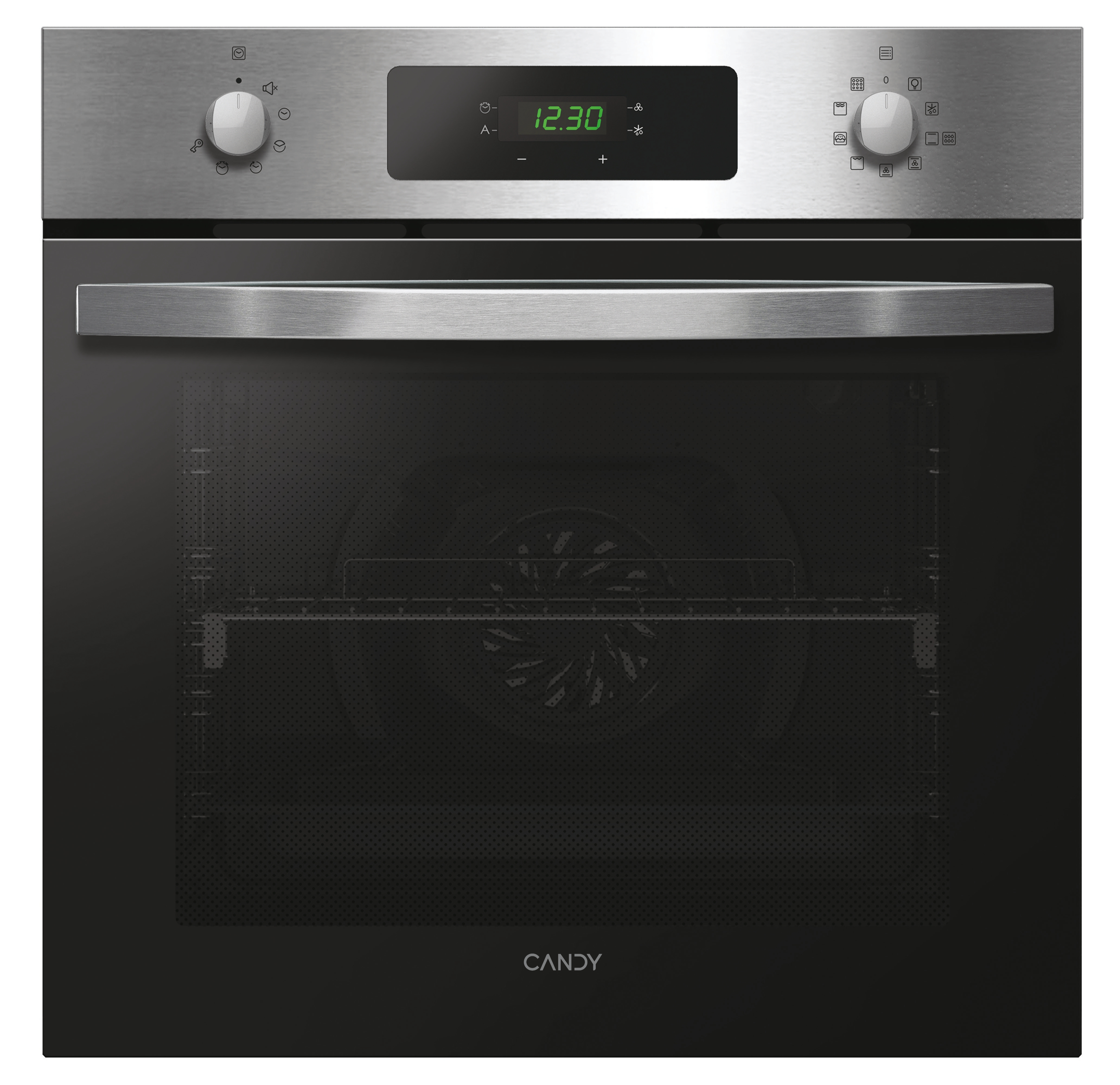 Un horno de acero inoxidable con pantalla digital y perillas de control.