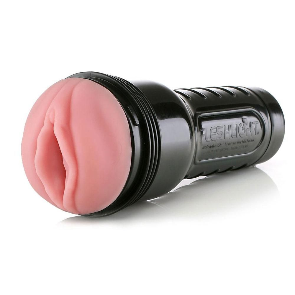 Czarna zabawka erotyczna Fleshlight z różowym wnętrzem.