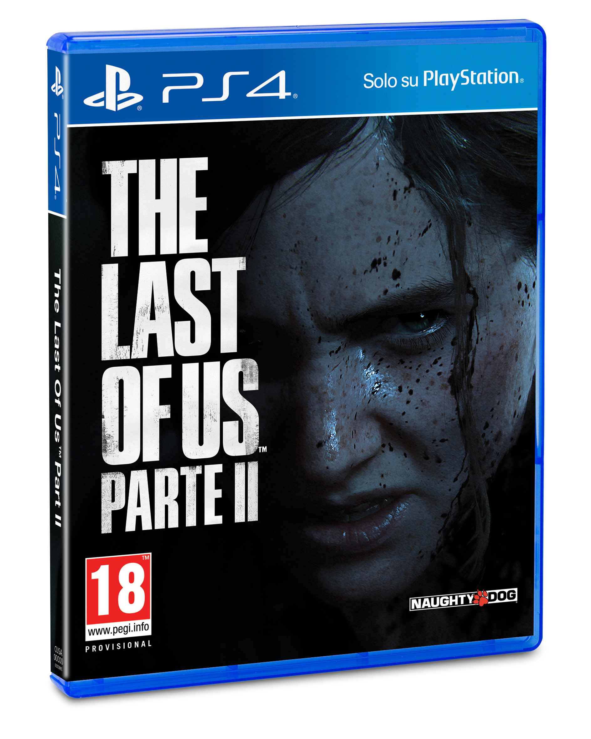 The Last of Us Part II gamecover. Toont een vrouw met bloed op haar gezicht.