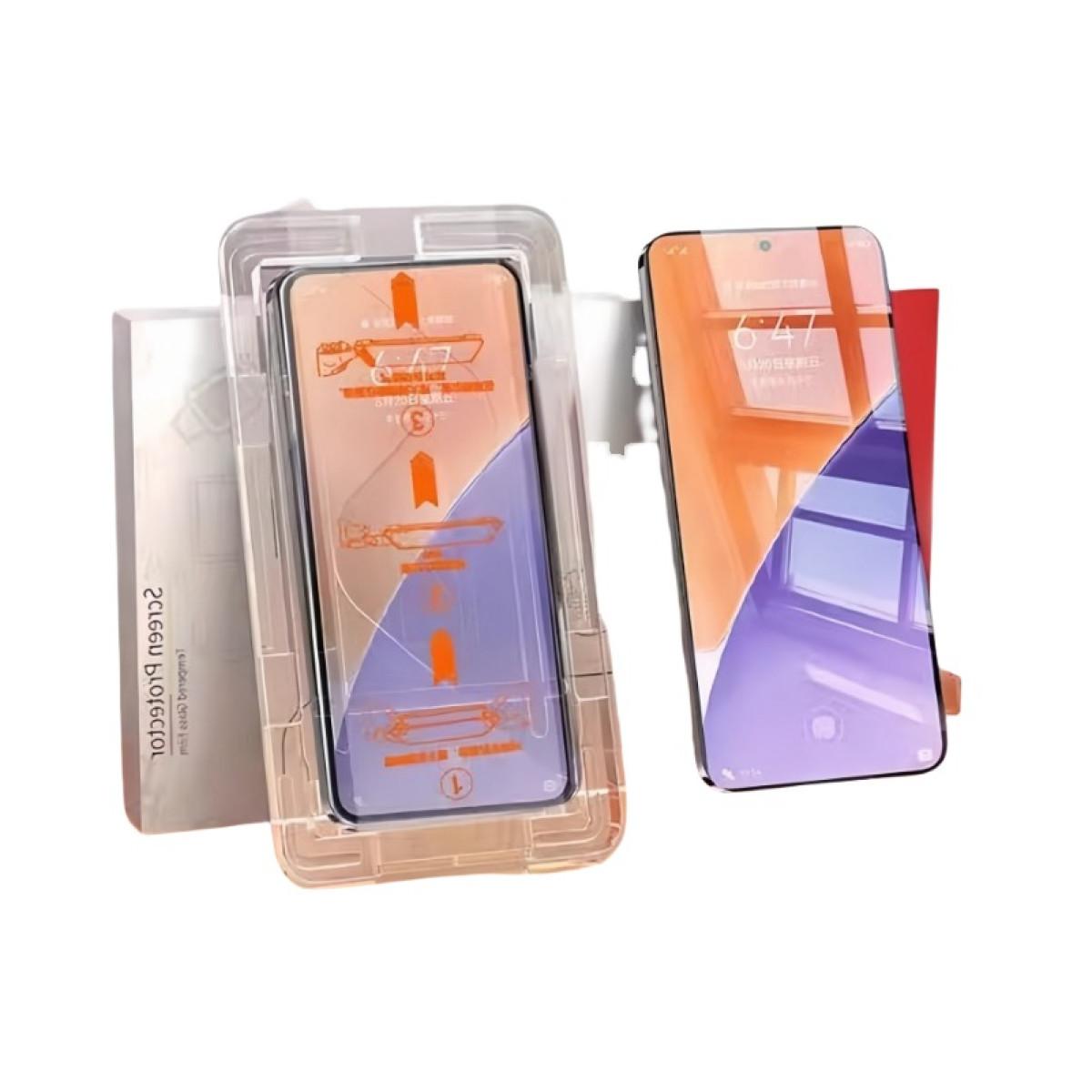 Zwei Smartphones, eines in einem Gehäuse und eines mit Schutzfolie.