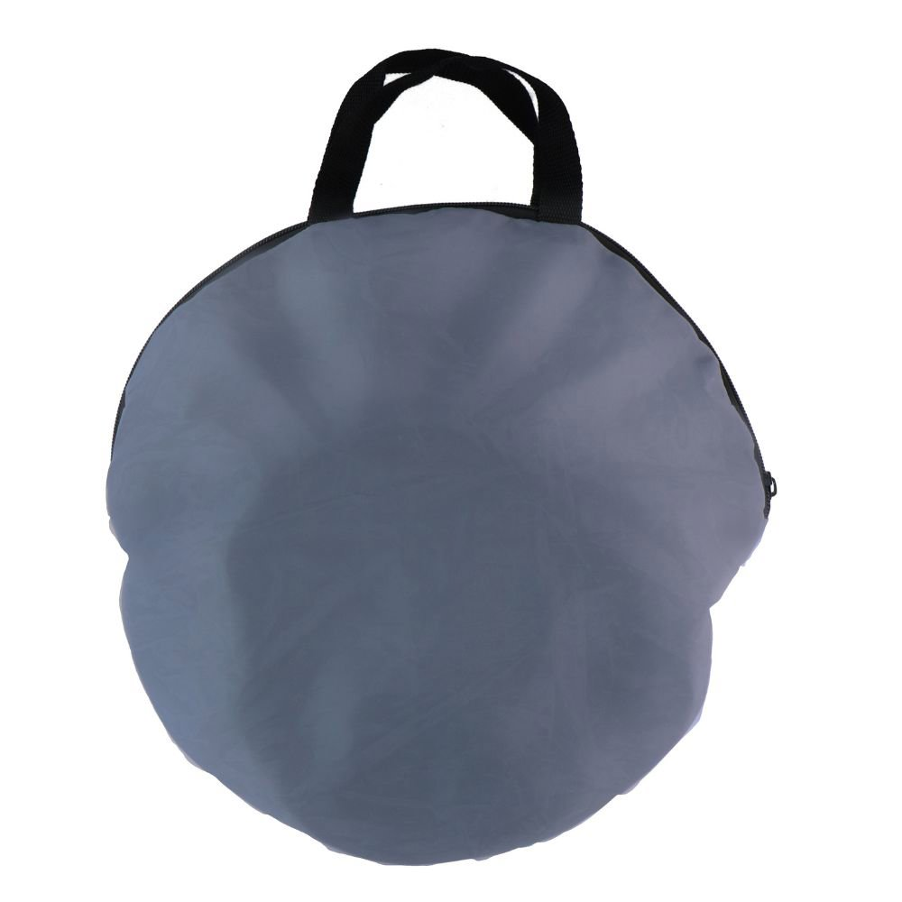 A folded gray bag with black handles and a zipper. White background.