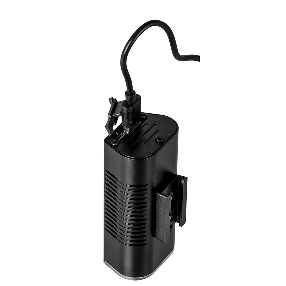 Czarne urządzenie z portem USB i Micro, z dołączonym kablem.