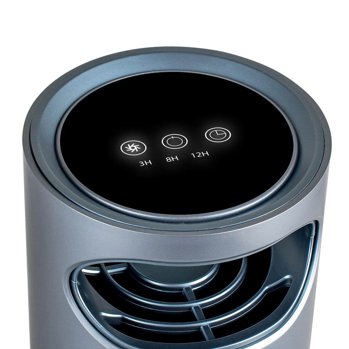 Zbliżenie panelu sterowania srebrnego zabójcy owadów, wentylator, opcje timera.