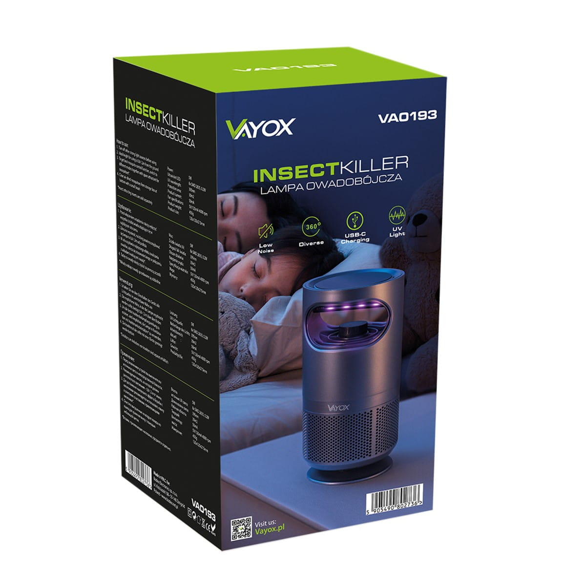 Pudełko z zabójcą owadów w środku. Pudełko ma tekst i zdjęcia.