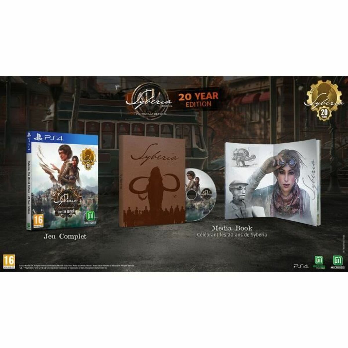 Pudełko z grą Syberia 20 Year Edition i książka medialna na zdjęciu promocyjnym.