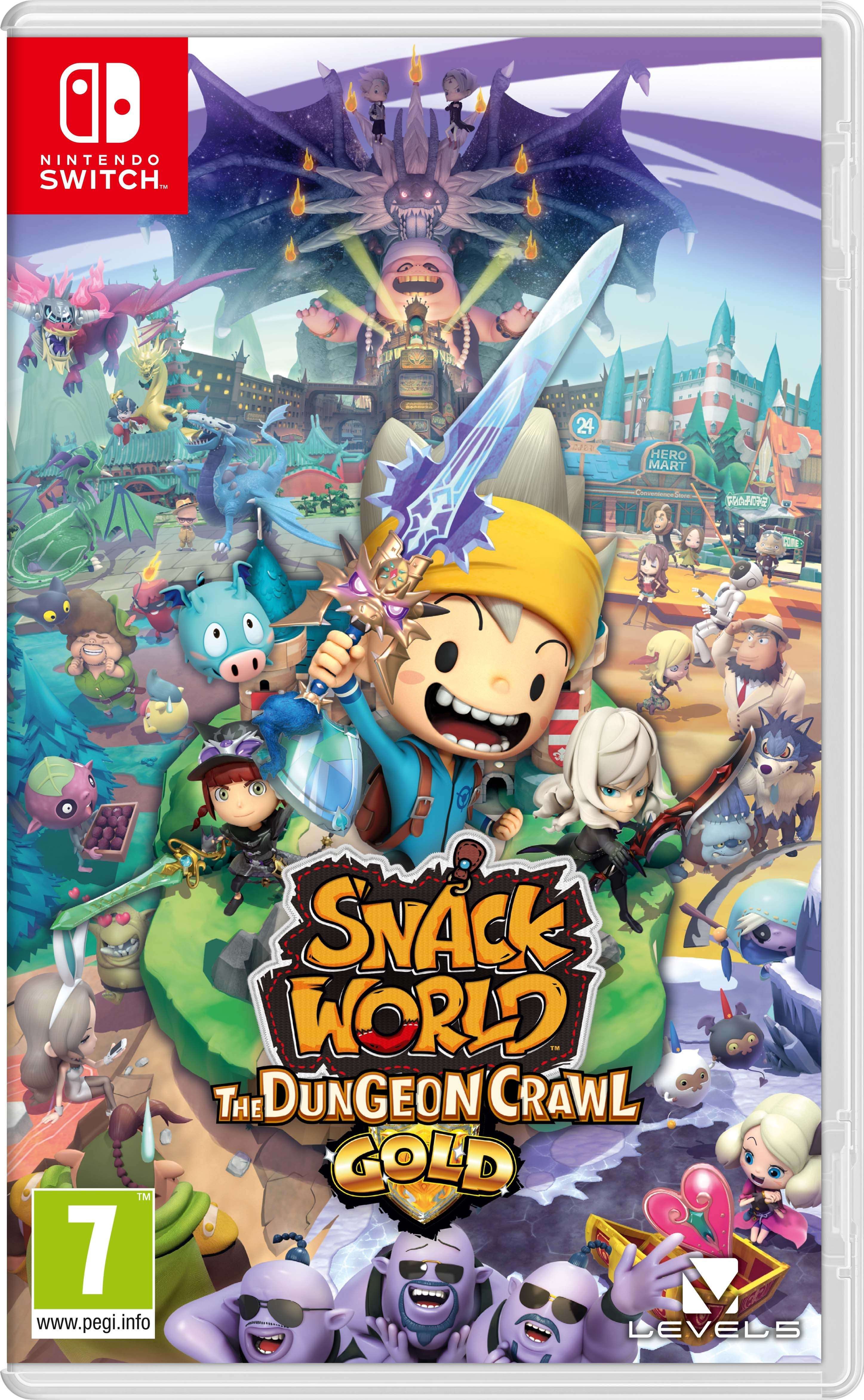 Copertina del gioco Snack World per Nintendo Switch, con un personaggio dei cartoni animati con una spada.