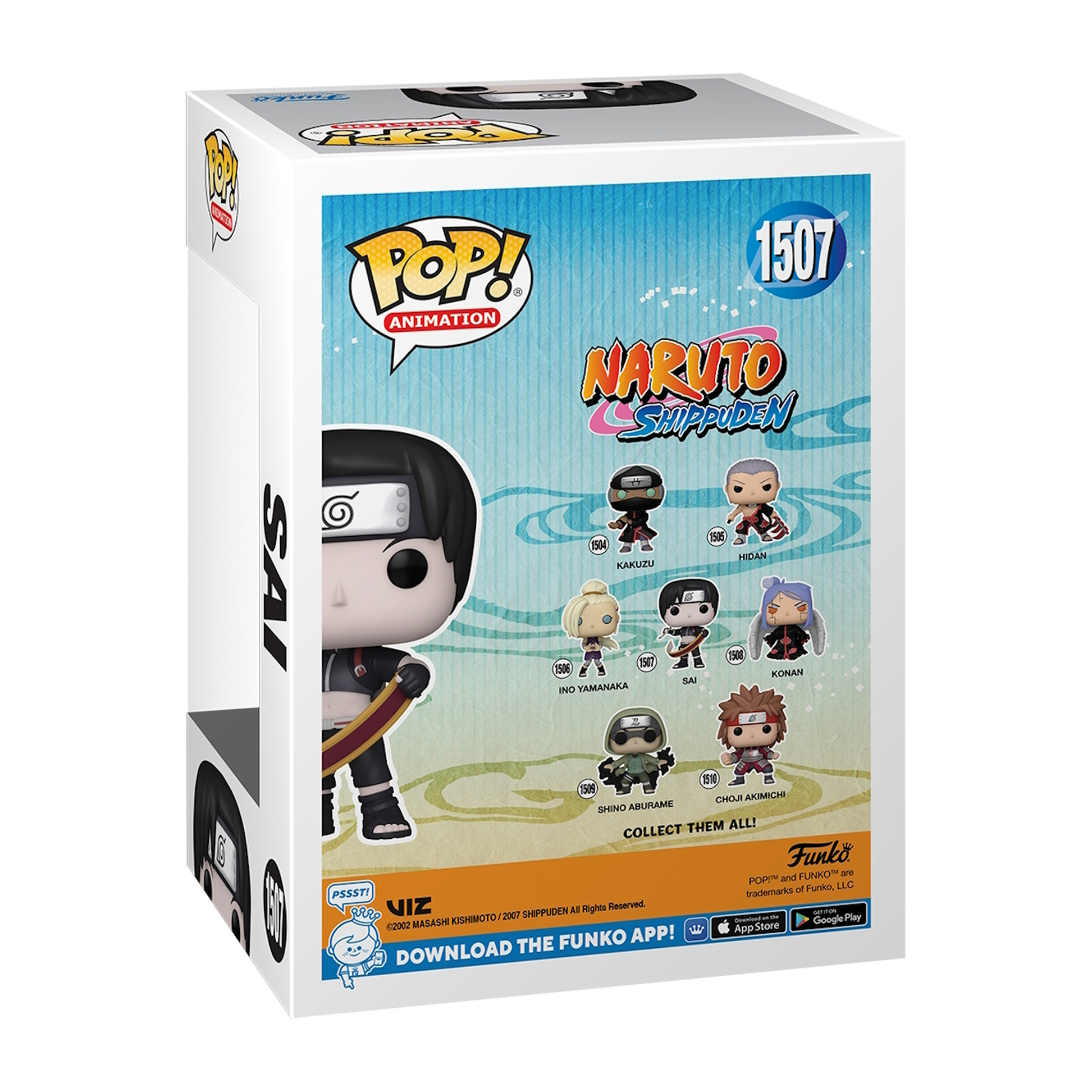 Pudełko Funko Pop: figurki Naruto Shippuden. Białe pudełko ze zdjęciami postaci. Tekst: Zbierz je wszystkie!