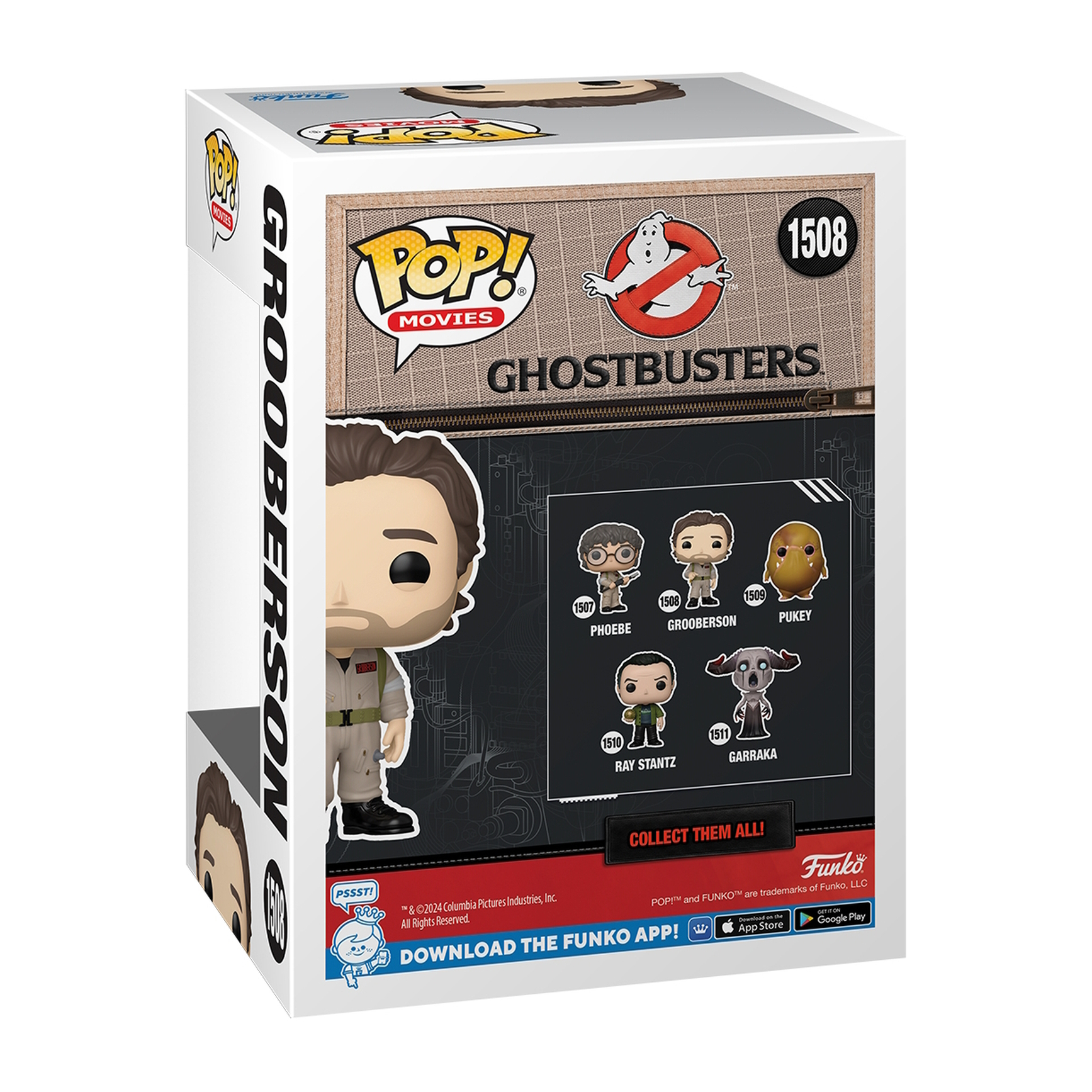 Pudełko Funko Pop Ghostbusters z figurką i wizerunkami postaci.