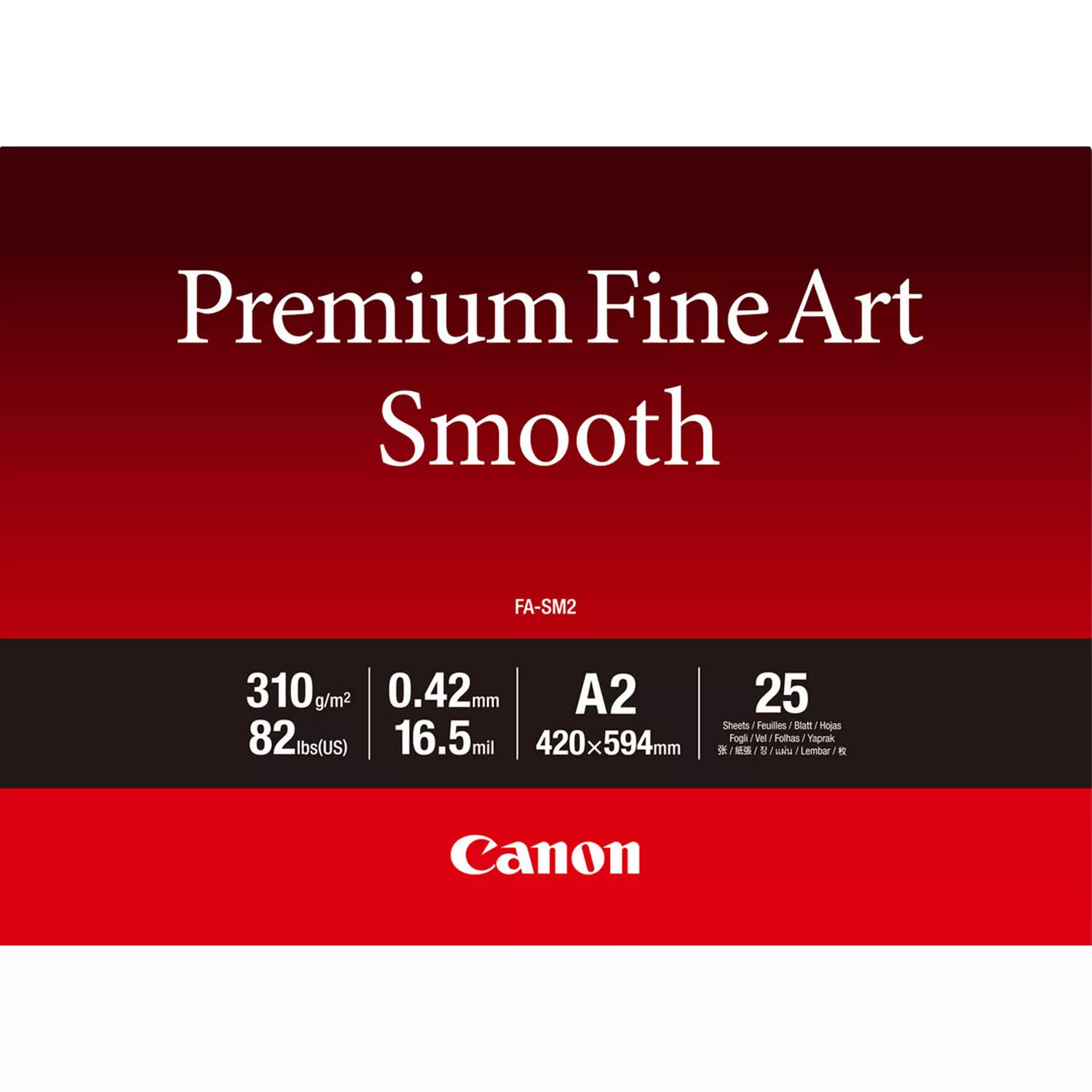 Opakowanie papieru Canon z tekstem 'Premium Fine Art Smooth' w kolorze czerwono-białym.
