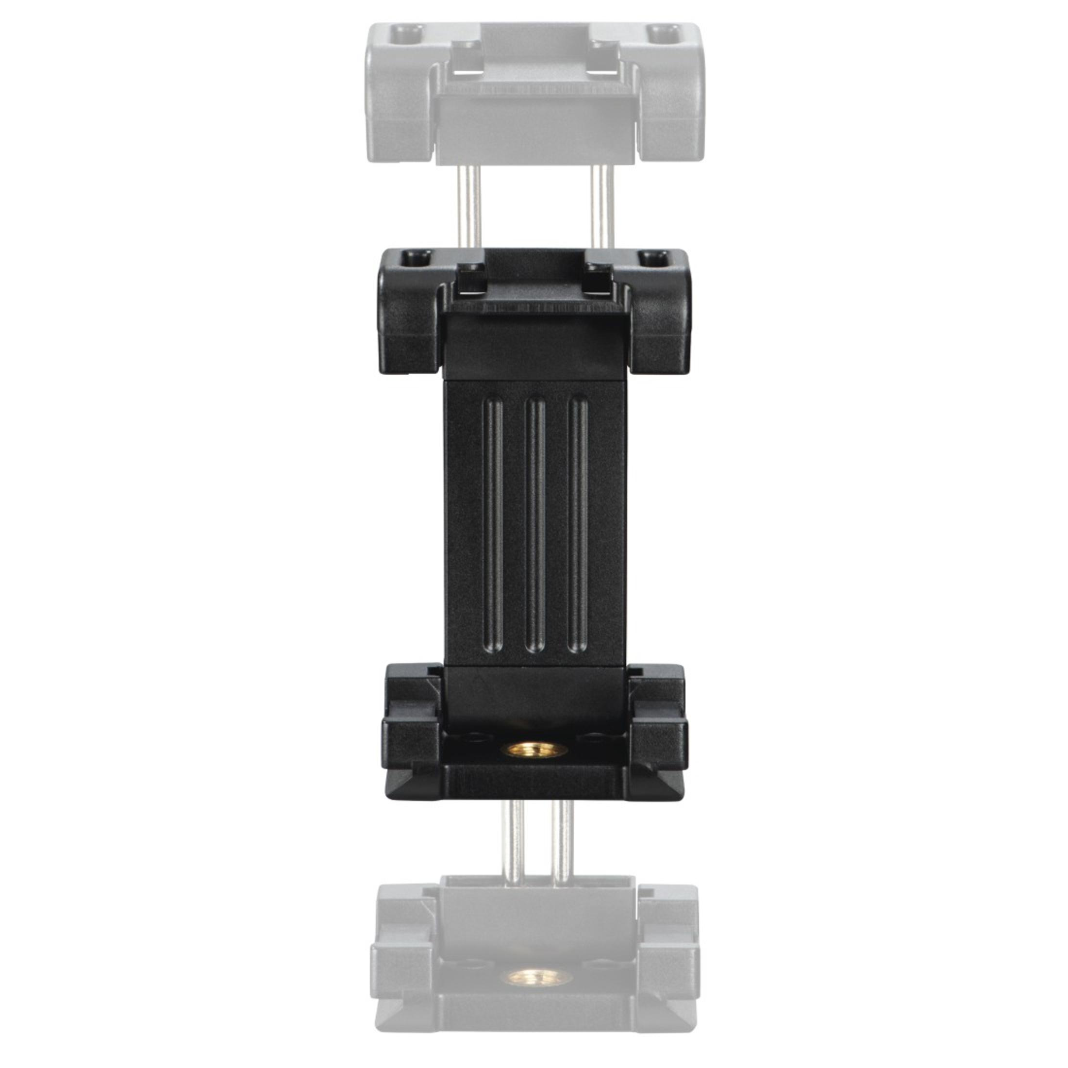 Czarny uchwyt do telefonu. Jest wykonany z tworzywa sztucznego i ma prostokątny kształt.