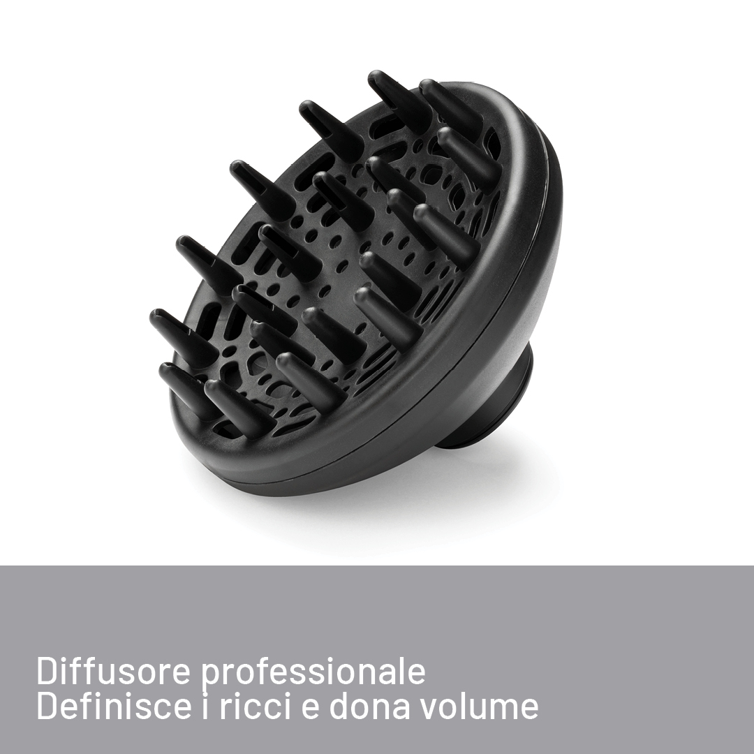Czarny dyfuzor do suszarki, czarny z wieloma stożkowymi końcówkami, na białym tle.