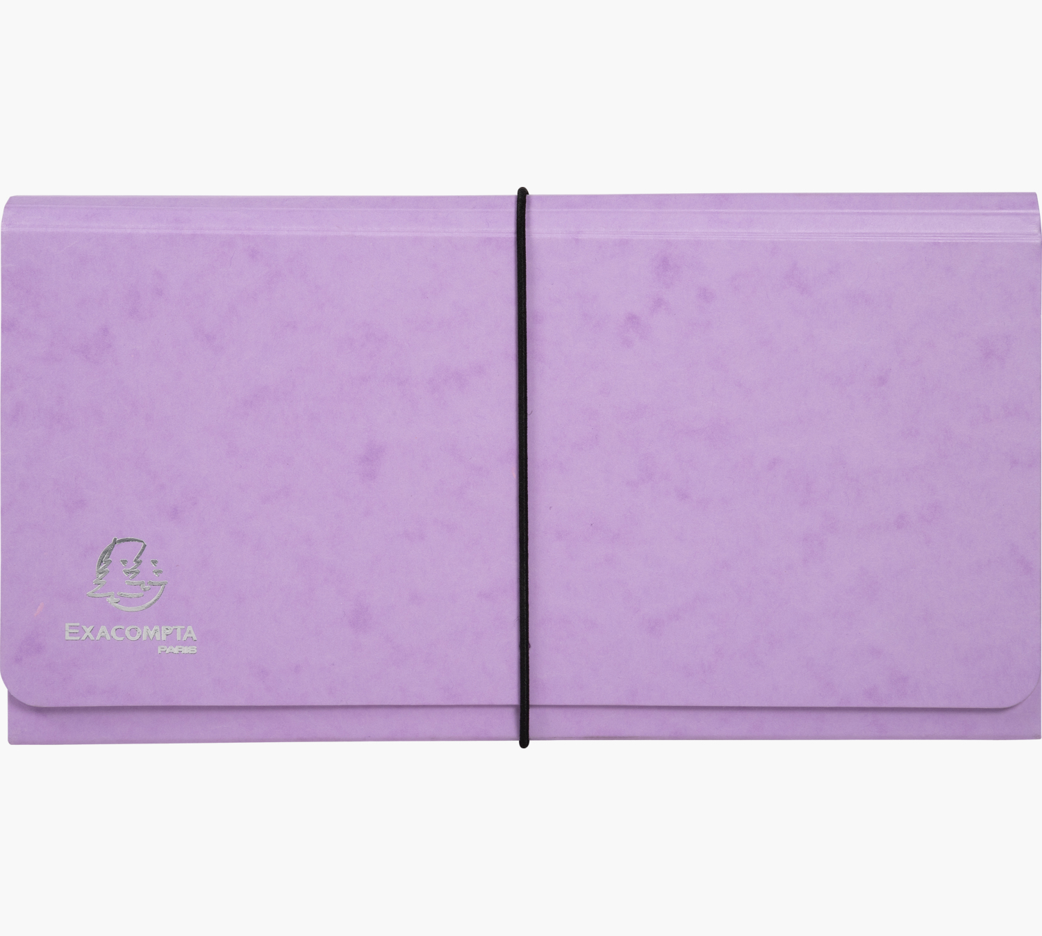 Fioletowa rozszerzana teczka z czarną gumką.