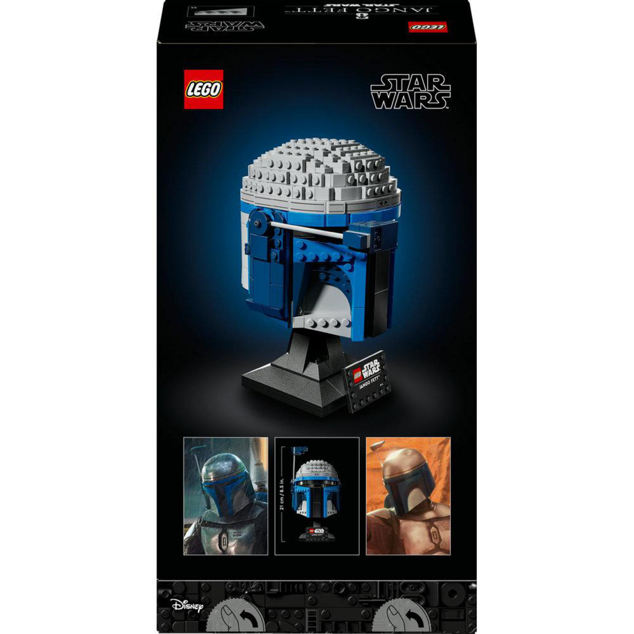 Scatola del set LEGO Star Wars con modello di casco. È un casco Mandaloriano blu e grigio, iconico della serie.