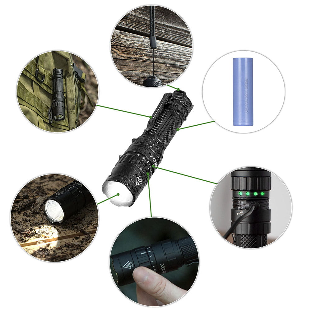 Latarka z kilkoma obrazami diagramów. Latarka jest czarna.