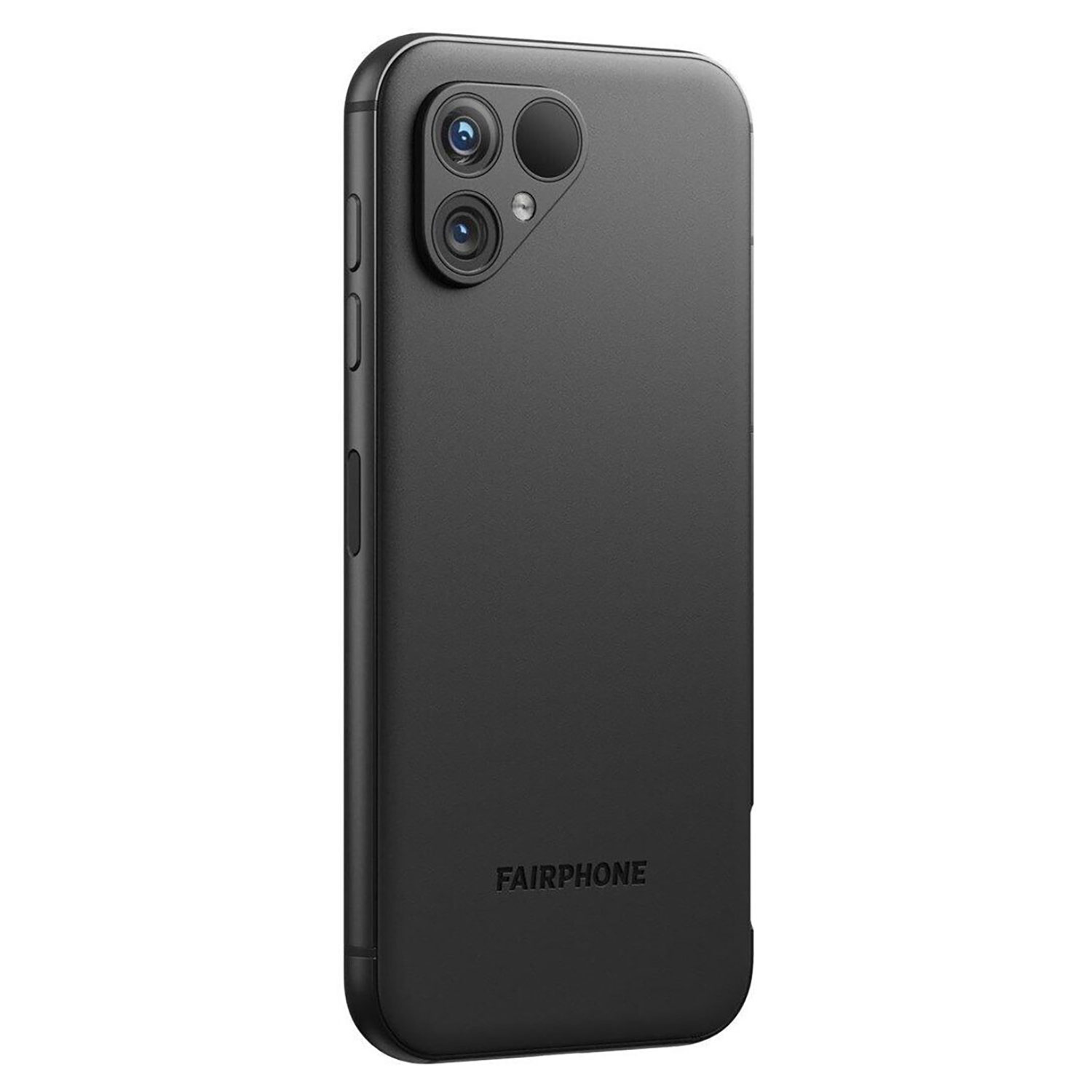 Czarny smartfon z trzema aparatami z tyłu, na białym tle.