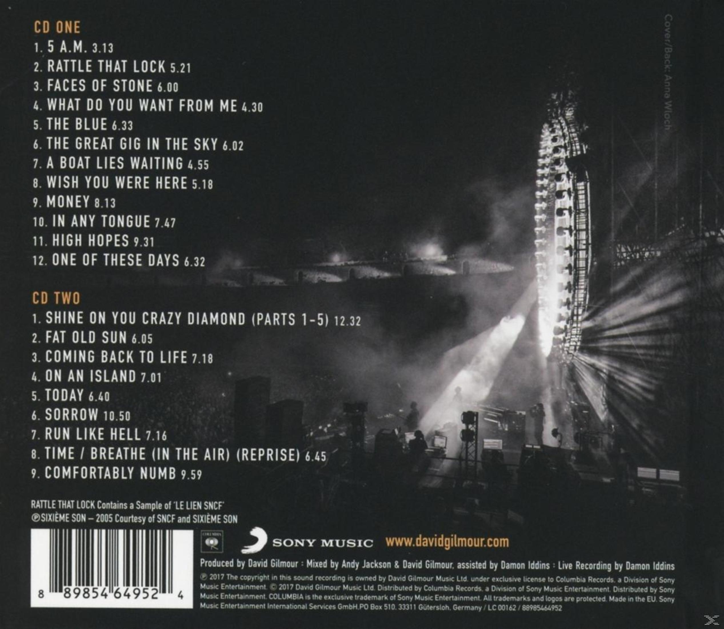 Pink Floyd Albumcover. Eine Live-Bühne mit Lichtern. Tracklist auf der Rückseite.