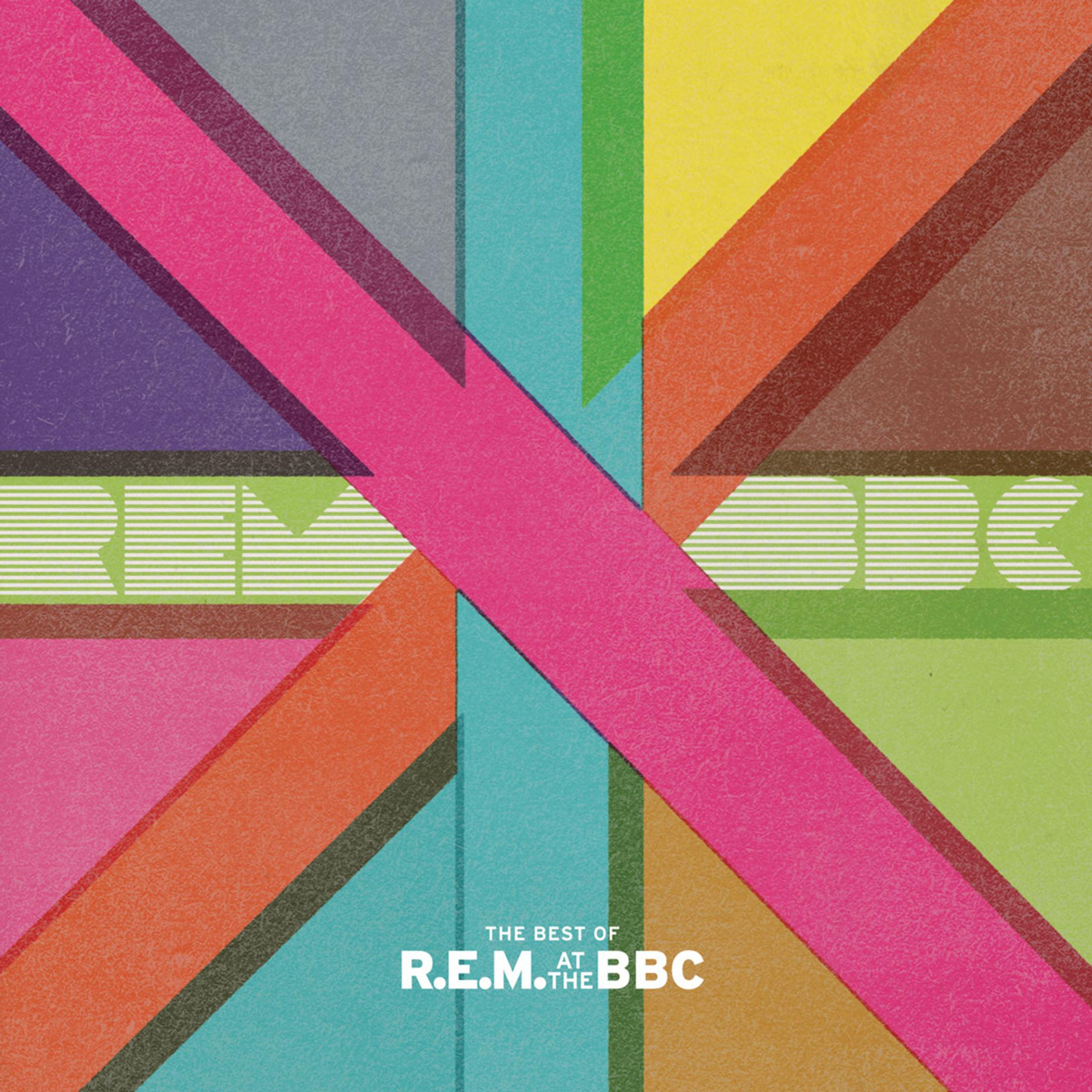 Copertina dell'album con forme geometriche colorate e il testo 'R.E.M. at the BBC'.