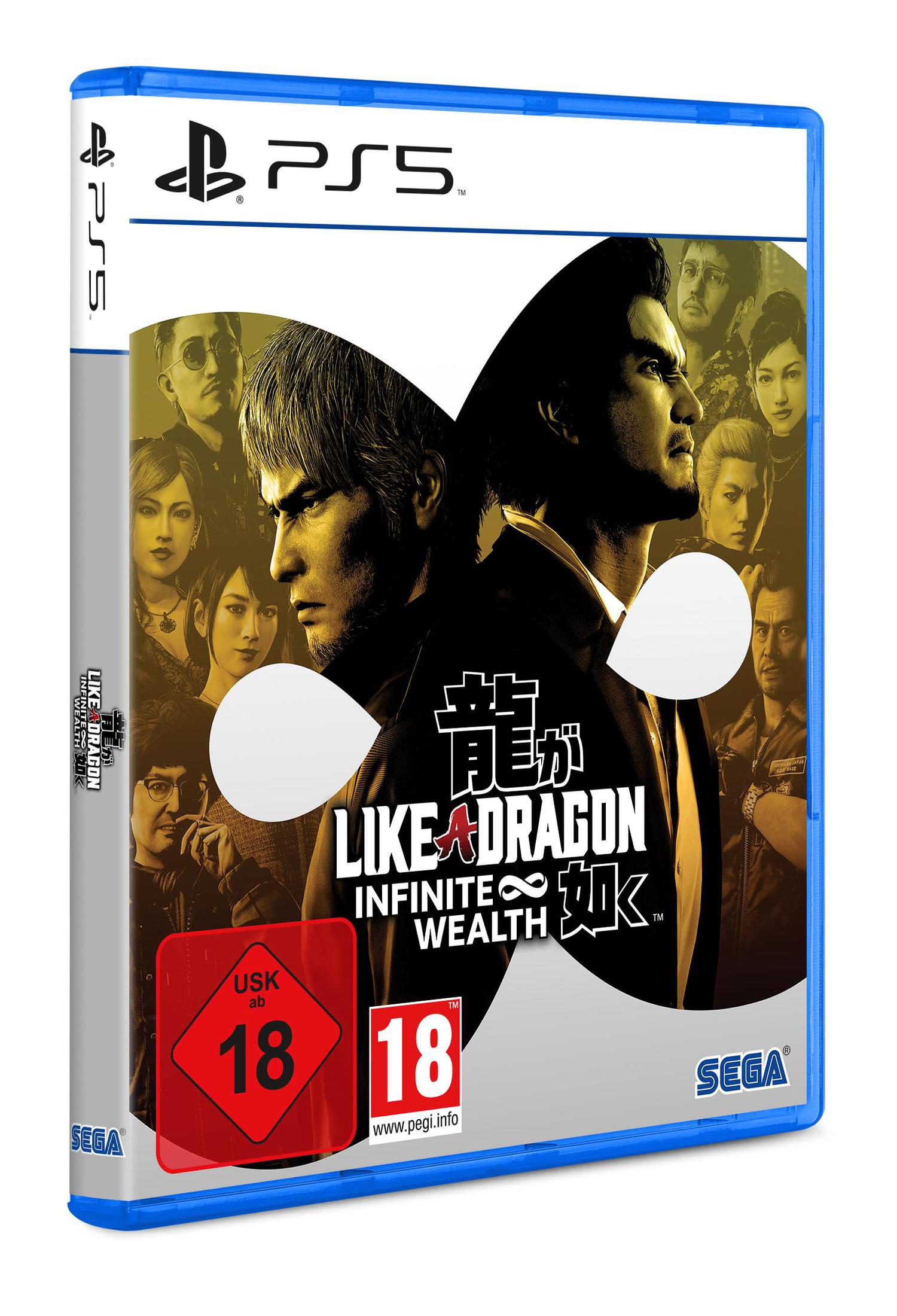 PS5-Spielhülle für 'Like a Dragon: Infinite Wealth' mit zwei Charakteren.