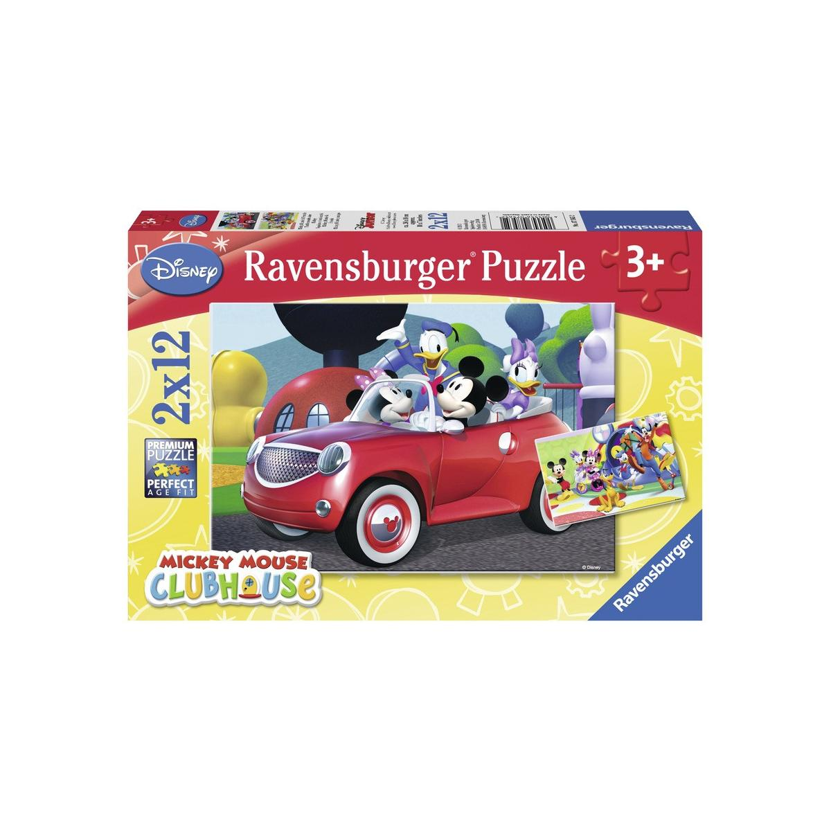 Scatola puzzle Mickey Mouse Clubhouse. Mickey, Minnie, Donald e Daisy in un'auto rossa.