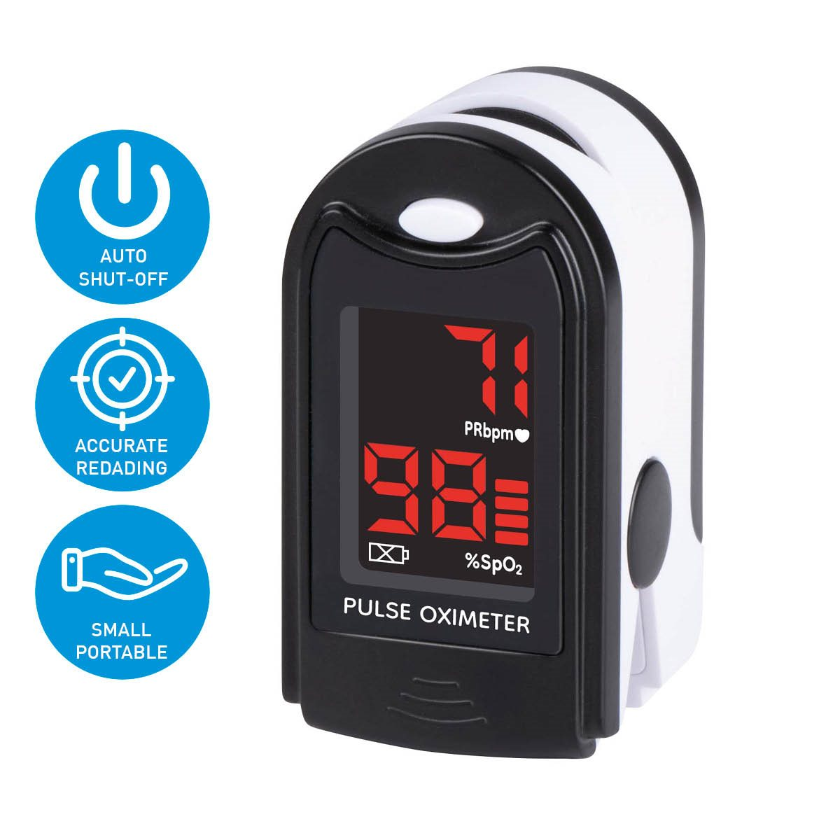 A pulse oximeter displays a heart rate of 71 and SpO2 level of 98.