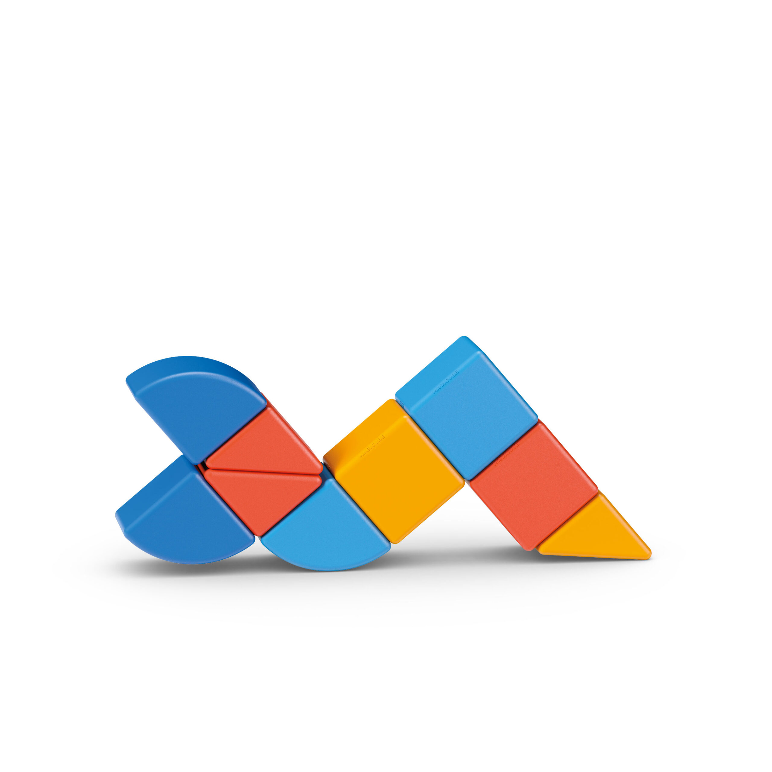 Kolorowa układanka wykonana z zakrzywionych i trójkątnych elementów.