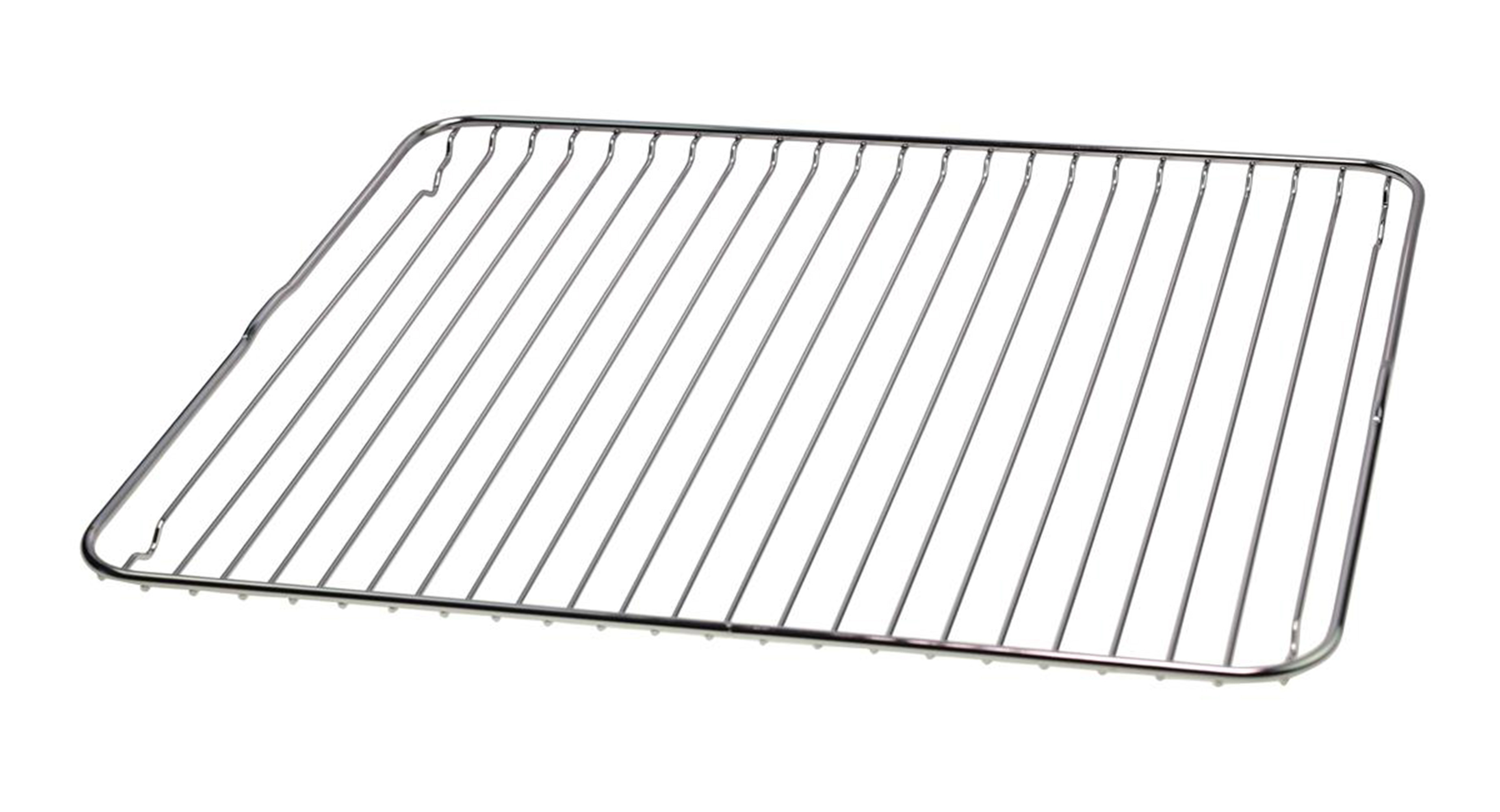 Stalowy ruszt do piekarnika, prostokątny z równoległymi prętami, na białym tle.