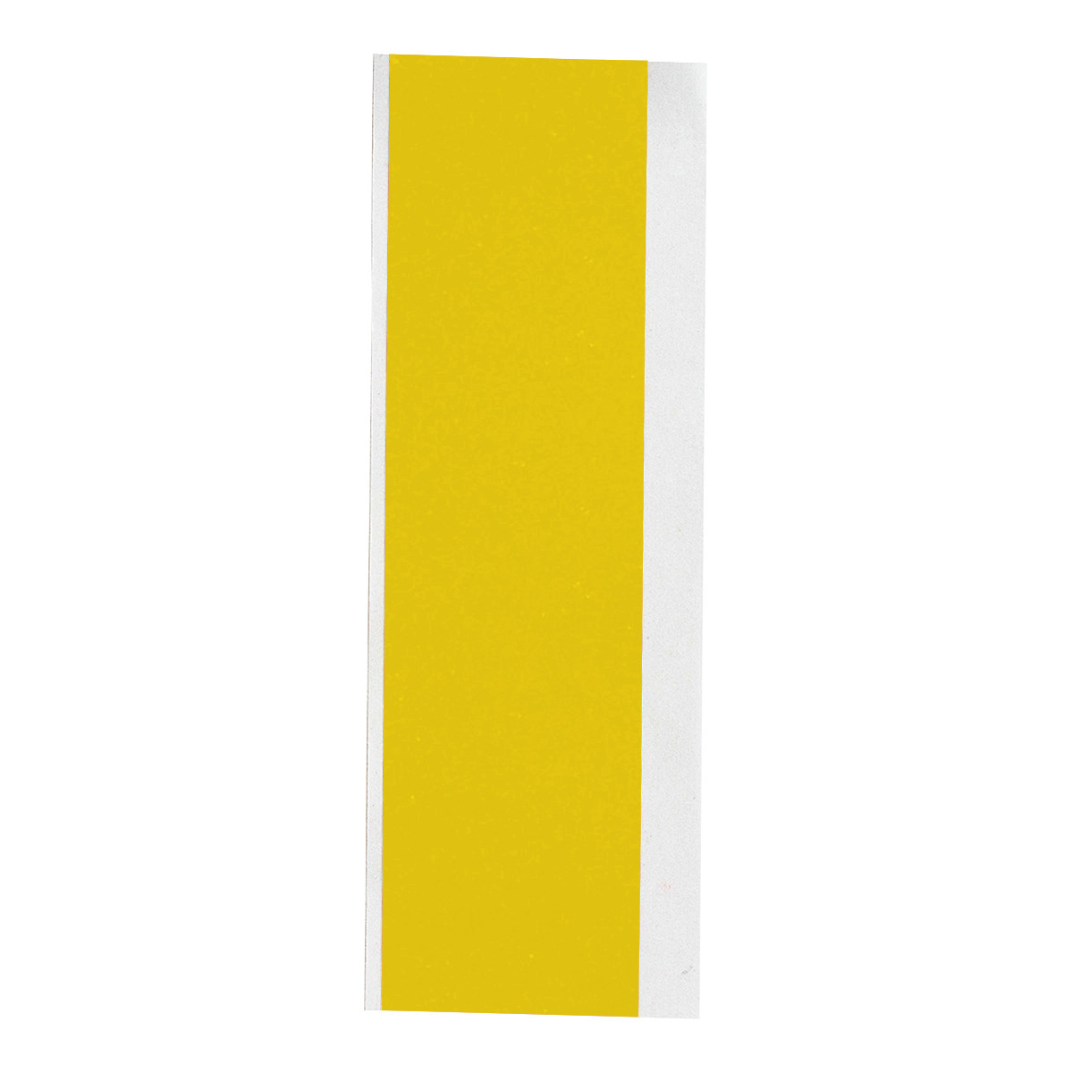 Una striscia di nastro giallo con bordi bianchi, centrata su sfondo bianco.