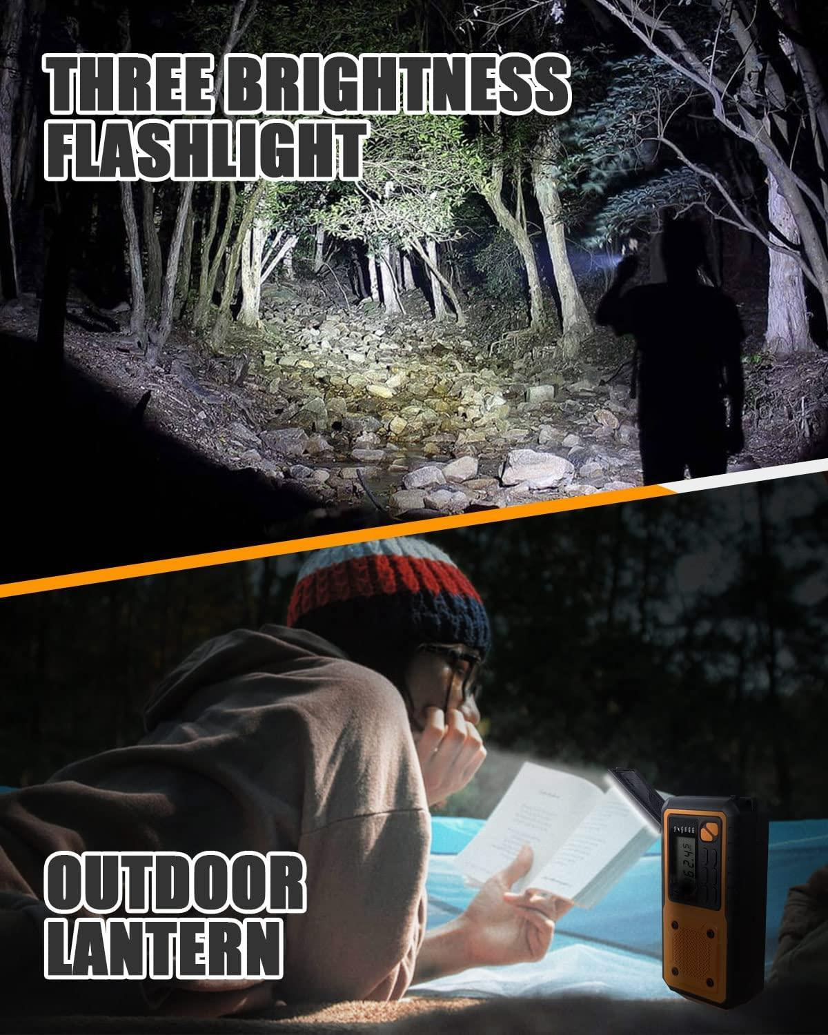 Zwei Bilder, die eine Taschenlampe im Dunkeln und eine Person zeigen, die unter einer Laterne liest.
