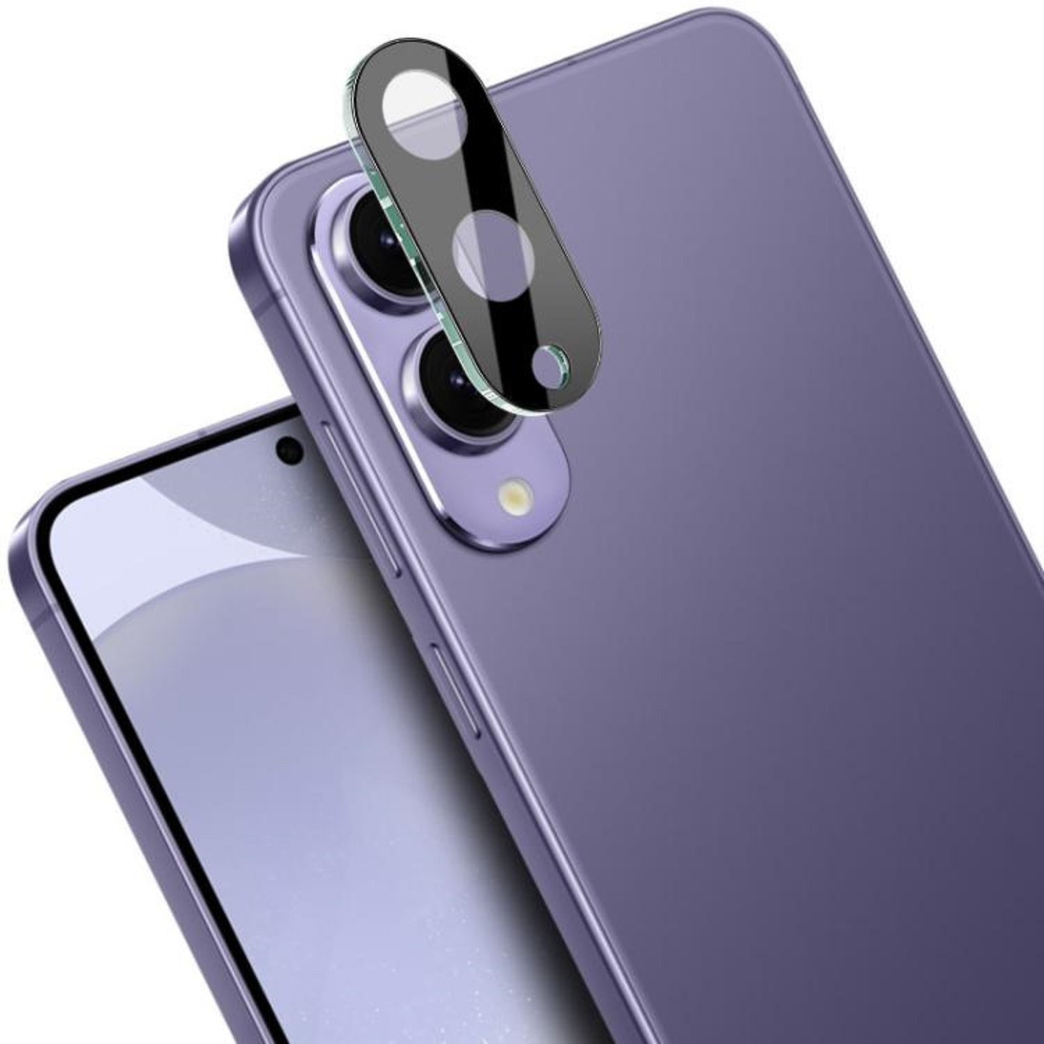 Ein lila Telefon mit einem Kameraschutz. Das Telefon hat drei Kameralinsen.