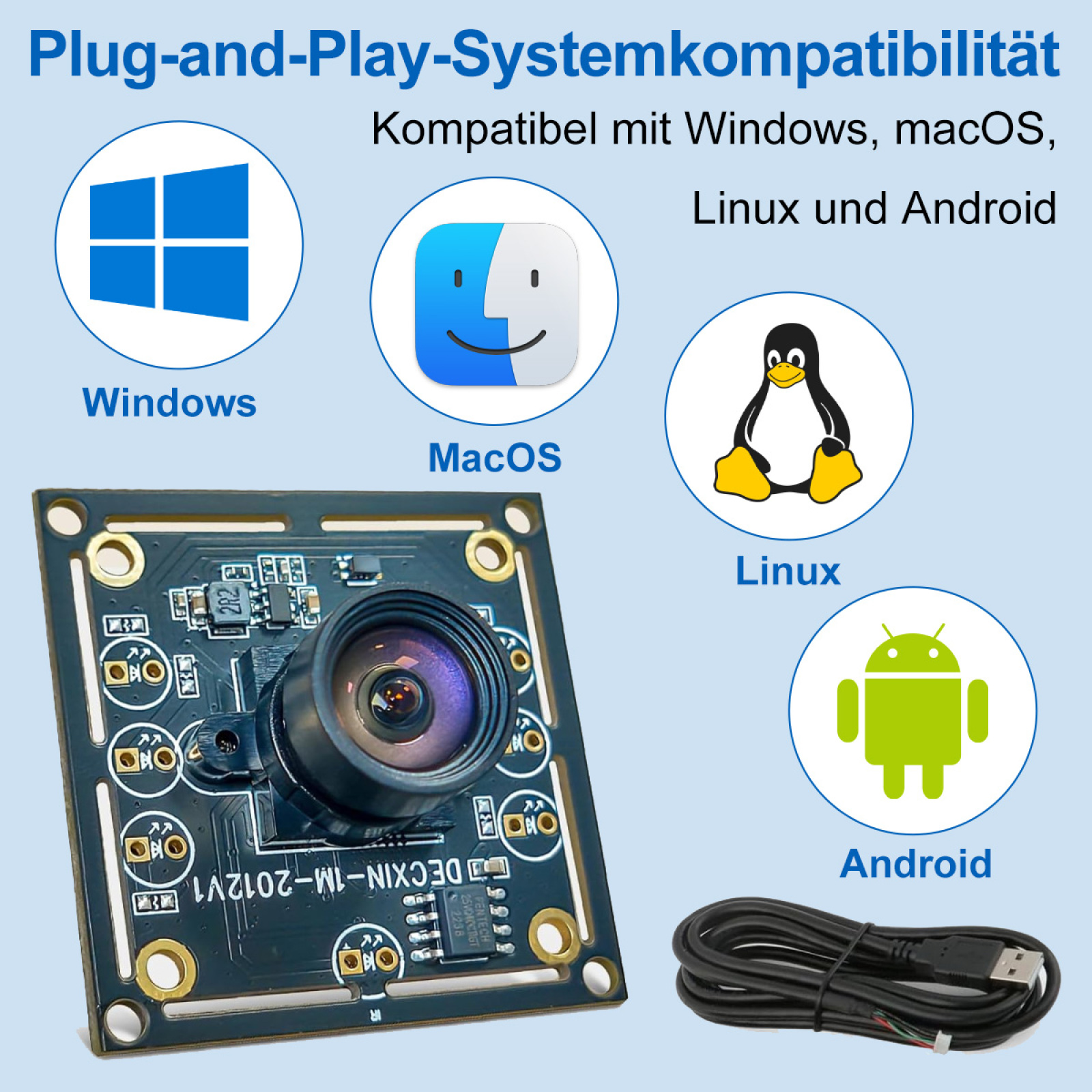 Kameramodul, kompatibel mit Windows, macOS, Linux und Android. Inklusive Kabel.