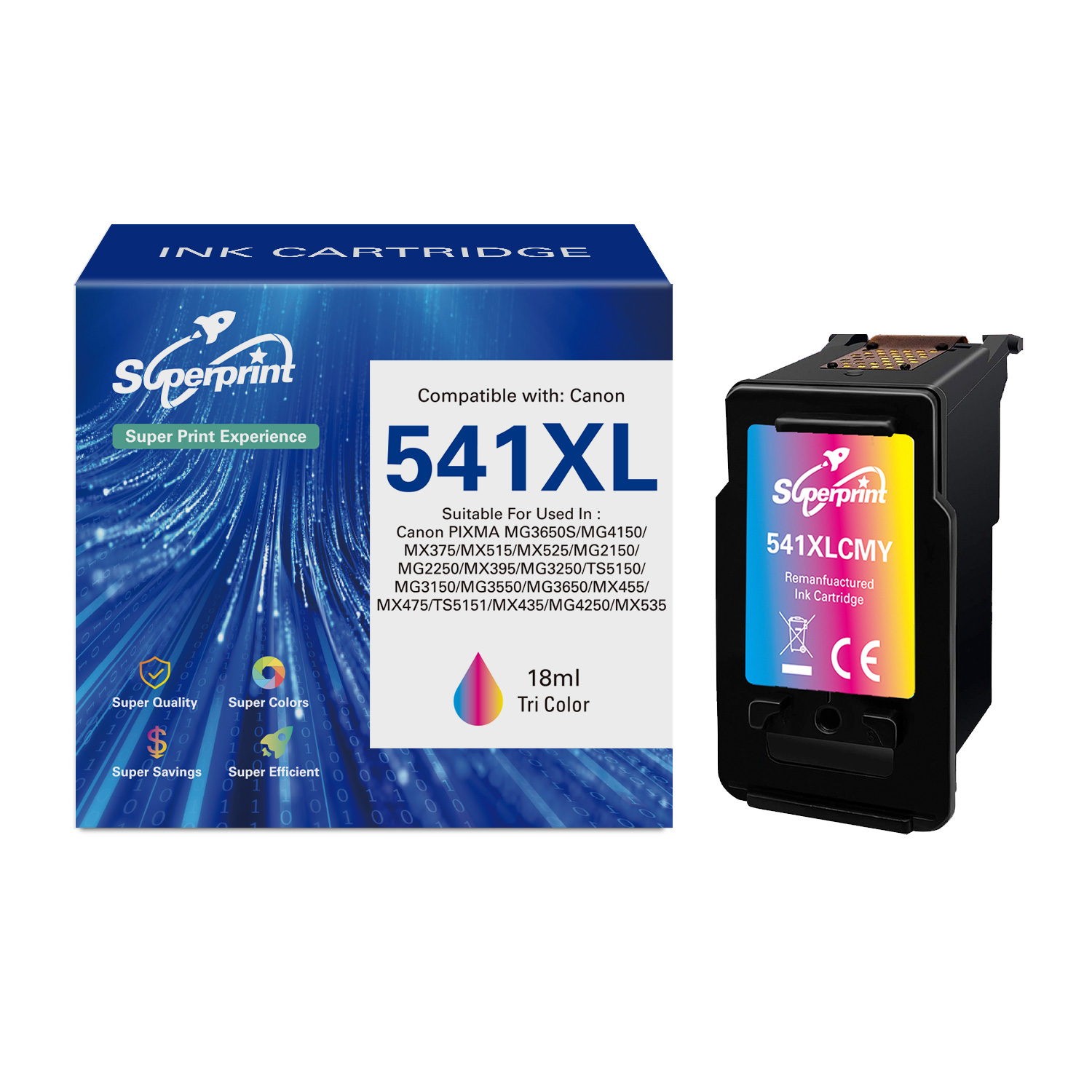 Eine Tintenpatronenbox mit der Aufschrift '541XL' und eine Tintenpatrone. Der Hintergrund ist weiß.