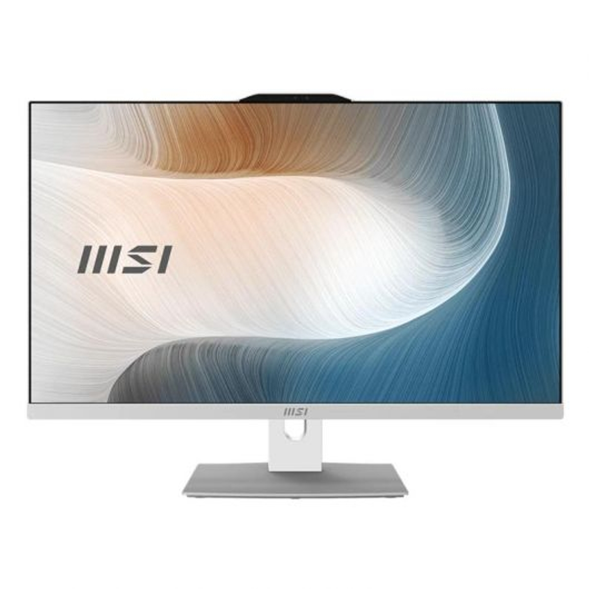 Un monitor per computer argento e bianco con il logo MSI.