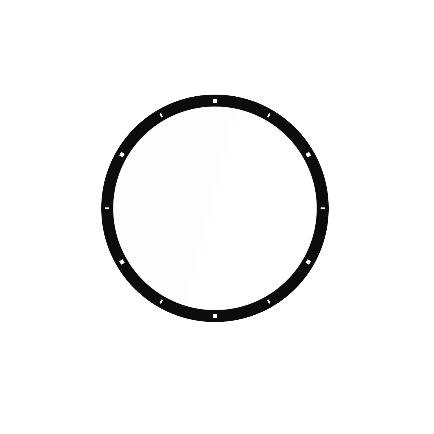 Weißer Kreis mit schwarzen Strichen darum auf schwarzem Hintergrund. Minimalistisches Design.