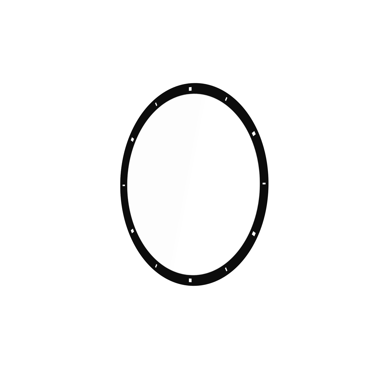 Schwarz-weiß minimalistisches Zifferblatt mit kreisförmigem Design und Markierungen.