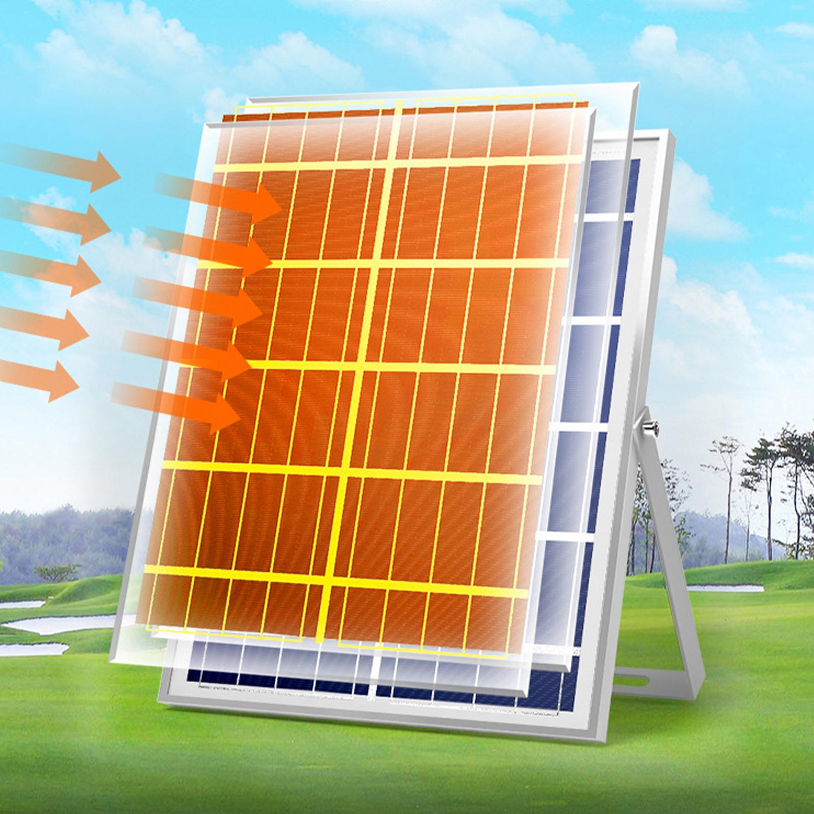Solarpanel mit Pfeilen, grünes Gras, blauer Himmel und Wolken.