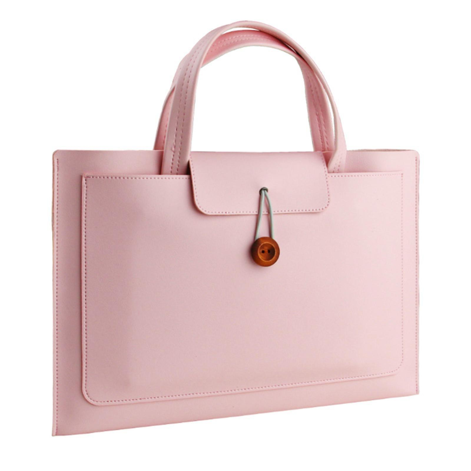 Rosa Dokumententasche mit Knopfverschluss. Die Tasche ist schlicht gestaltet mit einem Griff.