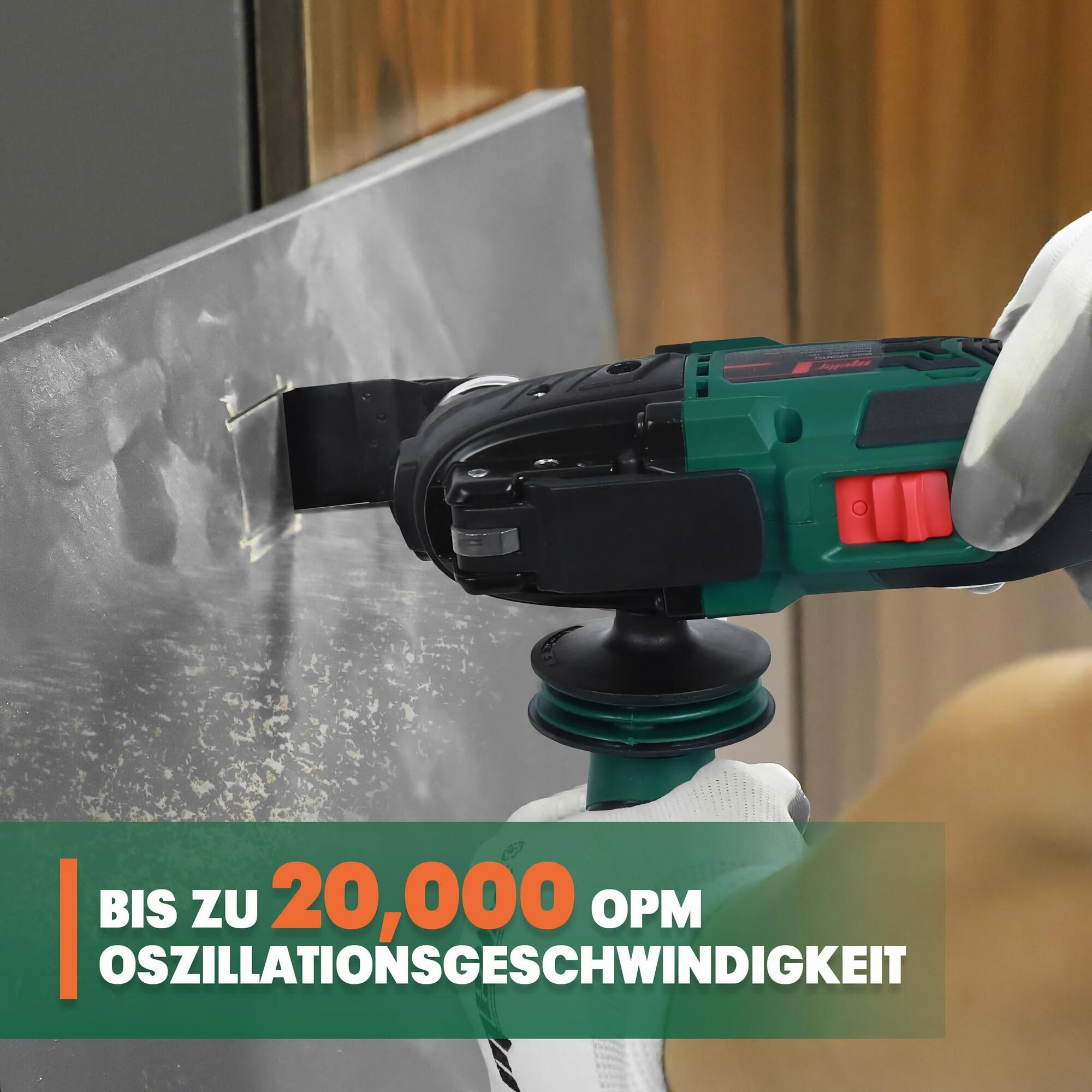Hand, die ein grünes und schwarzes Elektrowerkzeug hält.