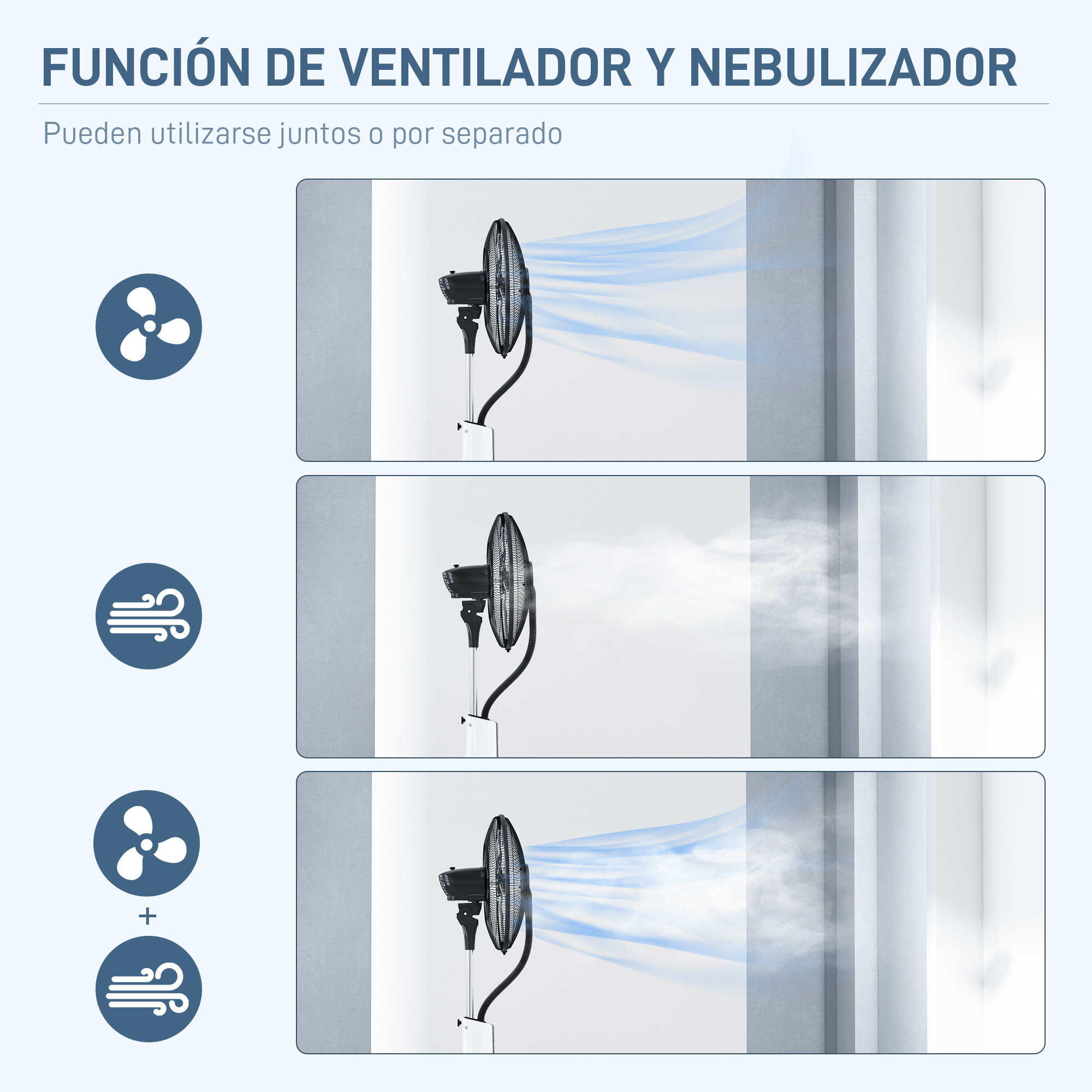 Diagrama que muestra un ventilador que se puede usar con o sin nebulizador.