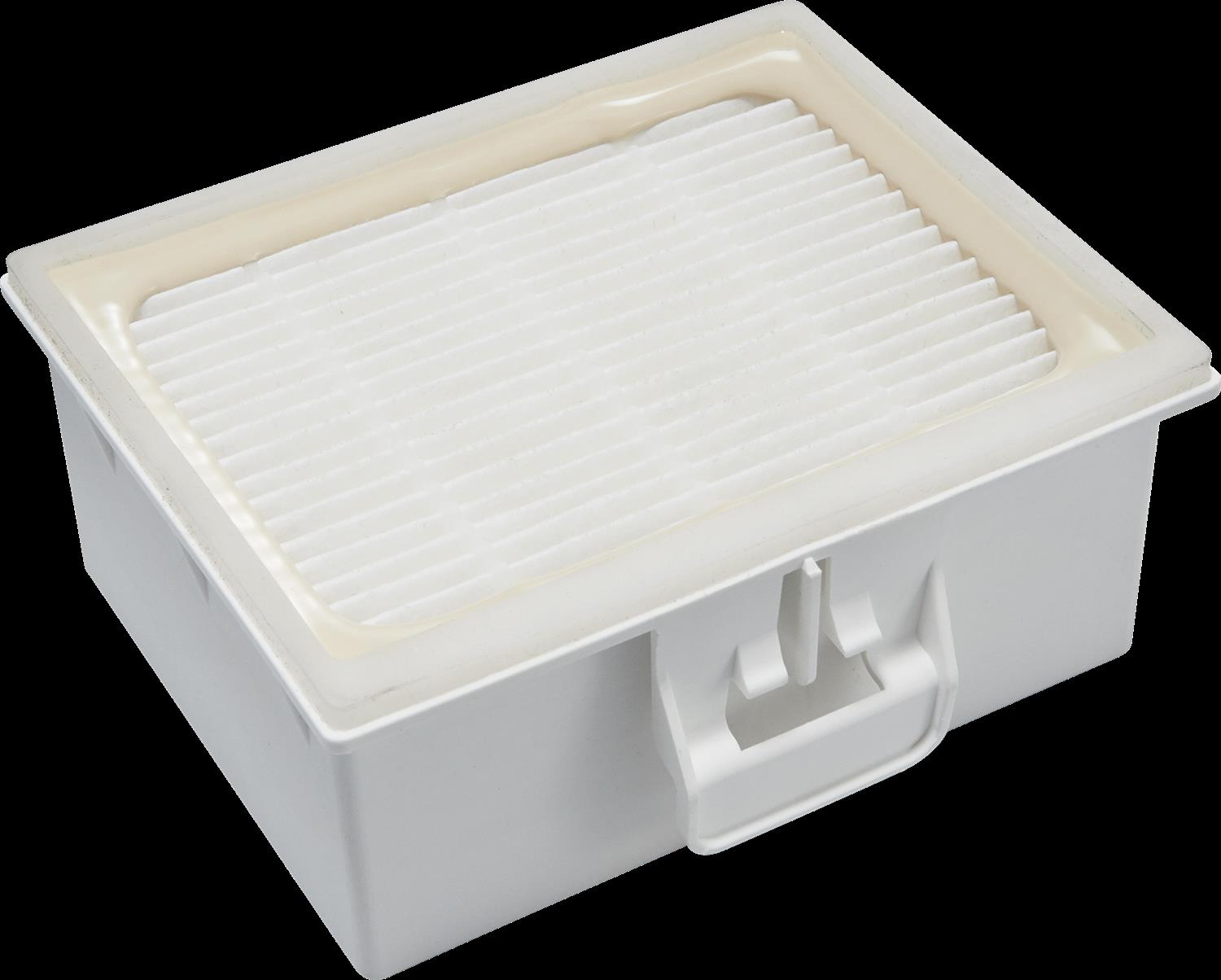 Filtro rettangolare bianco con cornice bianca e maniglia. Isolato su nero.