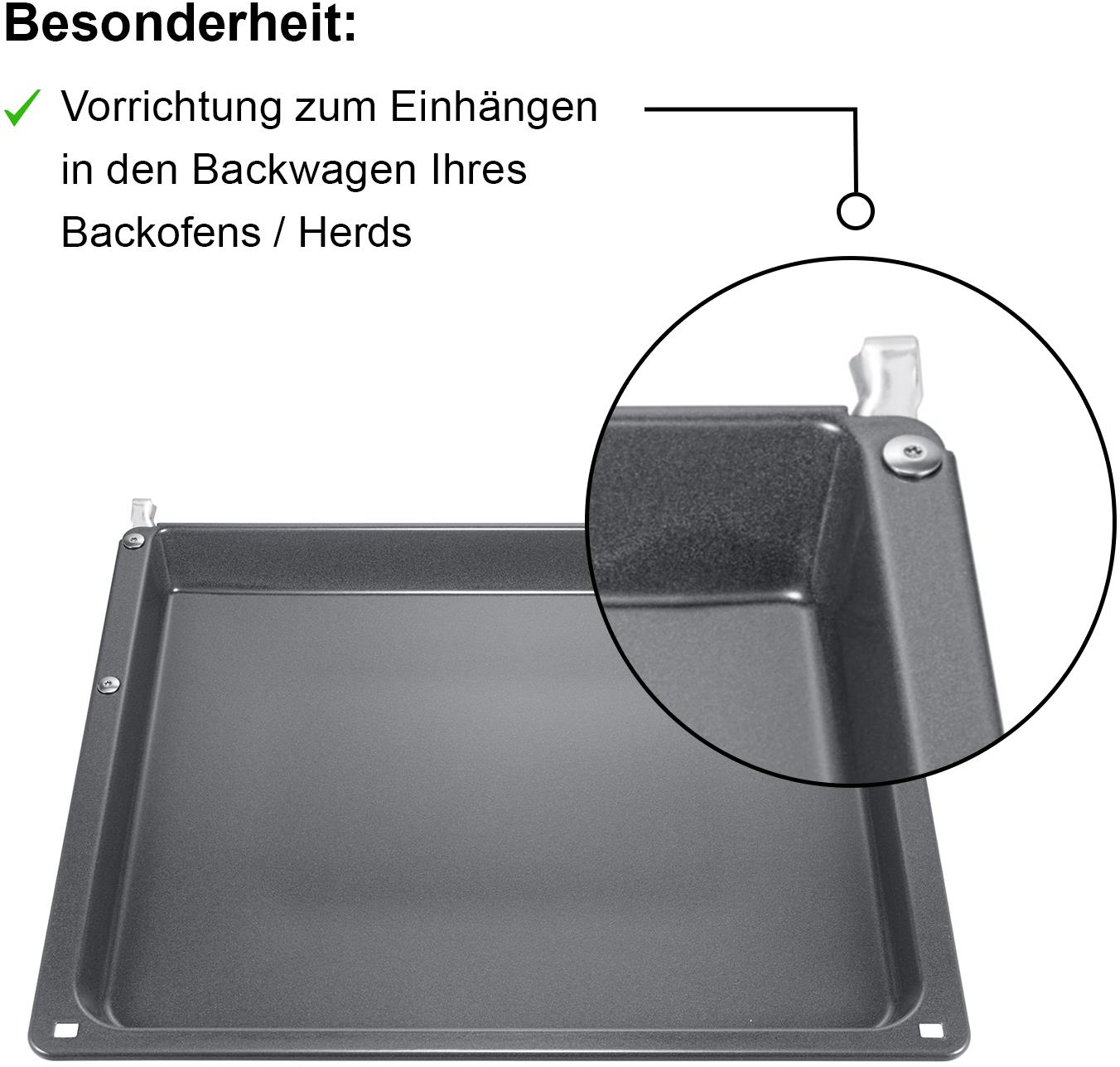 Nahaufnahme der Backofenschale, die die Aufhängefunktion für den Ofen zeigt.