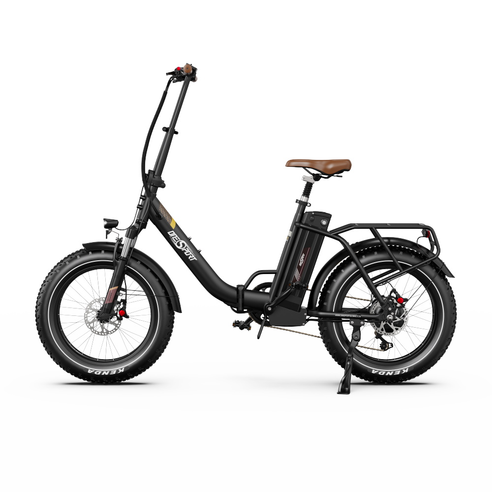 Bicicletta elettrica nera con sella e manubrio marroni. Il marchio è Die Sport.