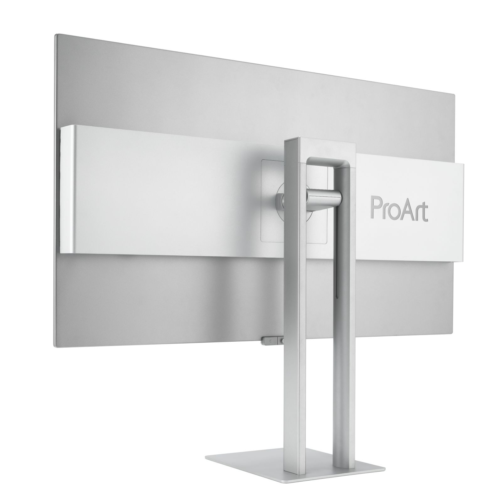 Widok z tyłu srebrnego monitora ProArt ze stojakiem.