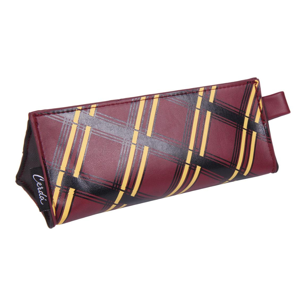 Estuche de Gryffindor, burdeos con rayas doradas y negras. Diseño simple.